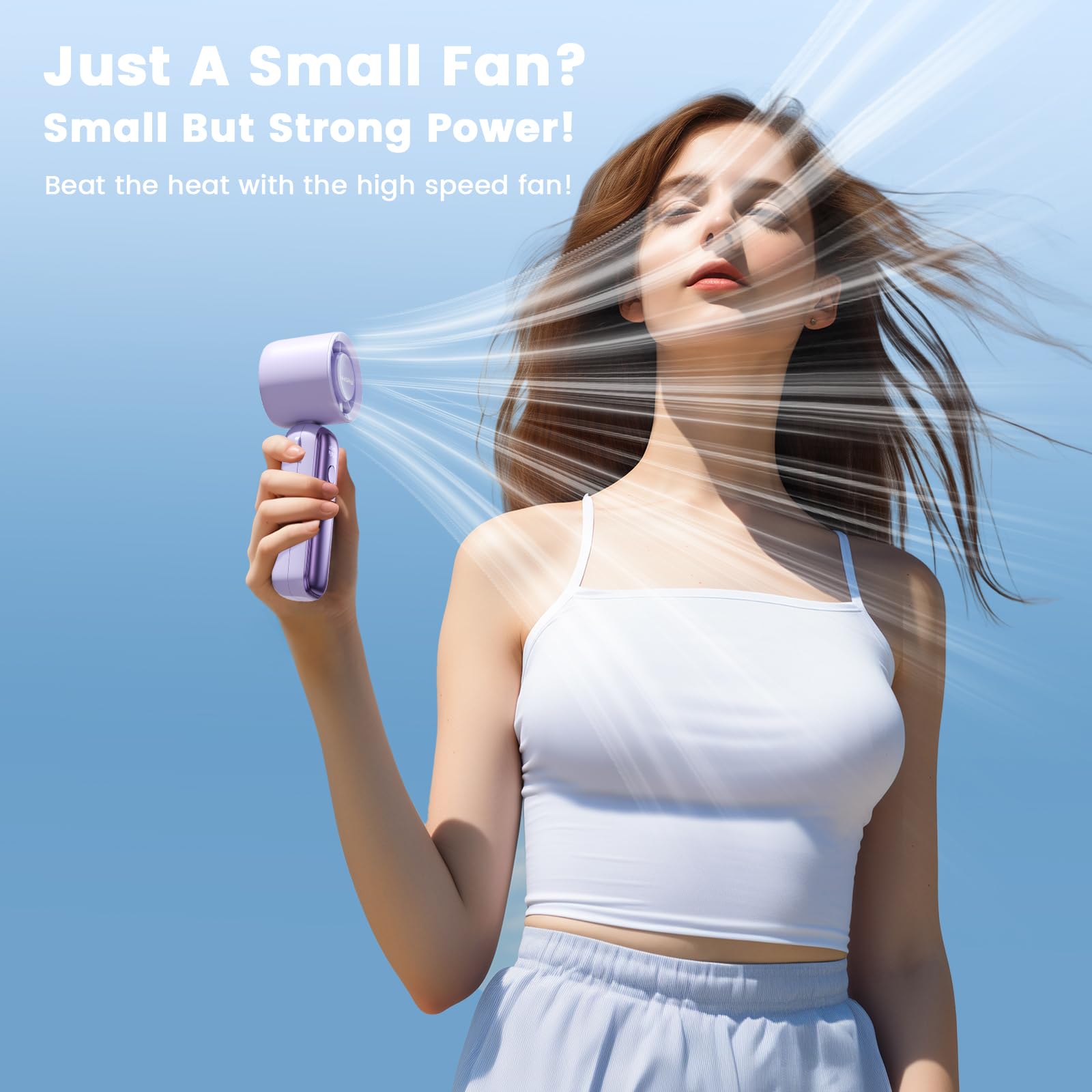 Portable Handheld Turbo Fan, 5000Mah Rechargeable Fan With 6 Speeds, Foldable Neck/Desk Fan