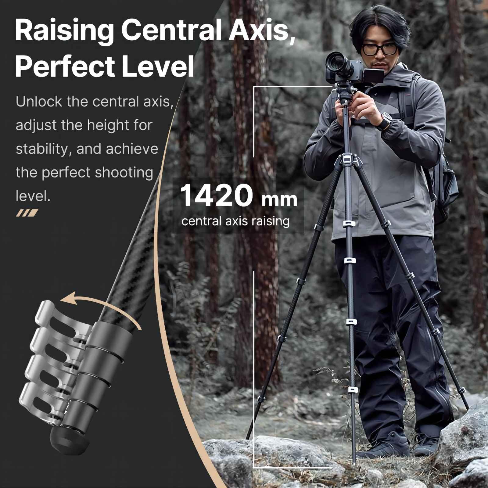 Ulanzi Tt09 Carbon Fiber Travel Video Tripod, 56" Lightweight Camera Tripod With F38 Quick Release 1/4" Screw & Video Head, For Most Cameras/Dslr/Projector, Weight 3.3Lbs, Maxload 44Lbs