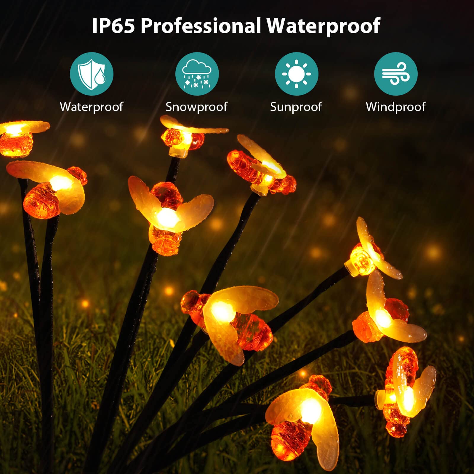 Semilits Solar Landscape Path Lights 10Led Honey Bee Garden Decoration Outdoor Solar Lights 2Pack