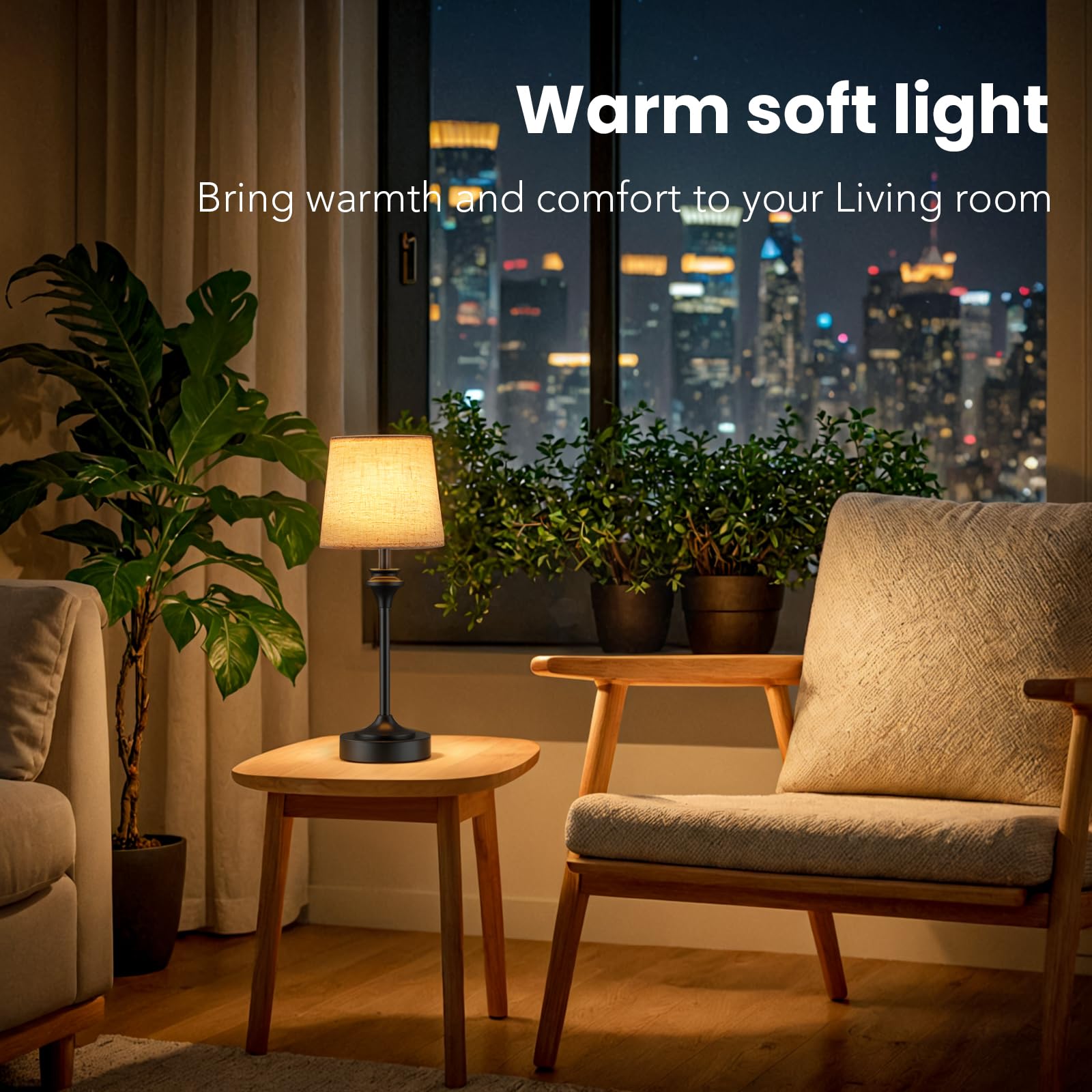 Niorsun Portables Cordless Table Lamp Set Of 2,Flaxen Fabric Shade Battery Operated Lamp, Bedside Table Lamp With Warm White,3 Way Dimmable Touch Desk Lamp For Bedroom Living Room Restaurant (Black)
