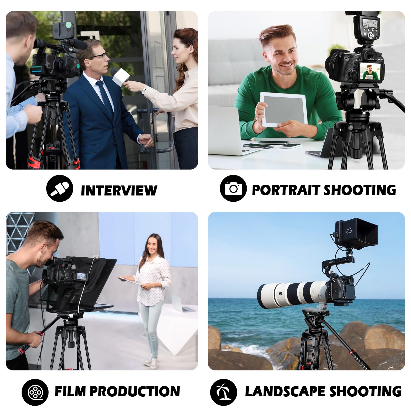 Mactrem 82" /210Cm Video Tripod Heavy Duty Tripod With 360° Fluid Head,Aluminum Tall Tripods Professional Compatible With Canon Nikon Sony Dslr Camera Camcorder Telescope Bnoculars (Load 33Lb)