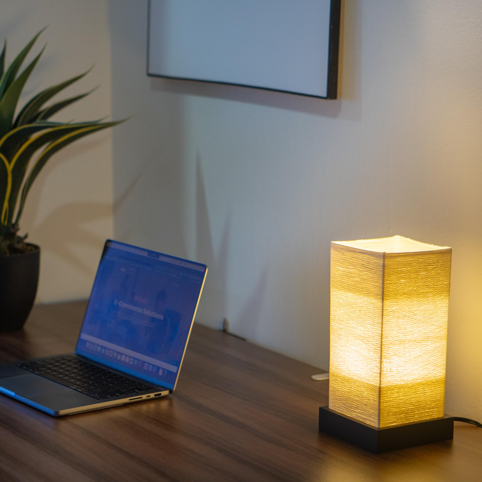 Import Nomad Unbound Dimmable Japanese Lamp Table Lantern • Small Warm Woven Glow Light • Nightstand Bedside Akari • Noguchi Style | Ul Wire | Instructions + Lightbulb Included | (Ivory)