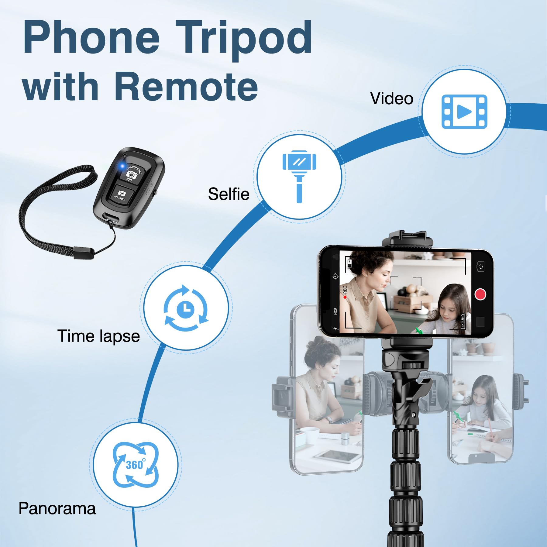 Nineigh 88" Tripod For Iphone, Phone Tripod With Gooseneck And Remote, Portable Cell Phone Tripod Compatible With Smartphone/Camera/Gopro, Iphone Tripod Stand For Video Recording Selfies Vlogging