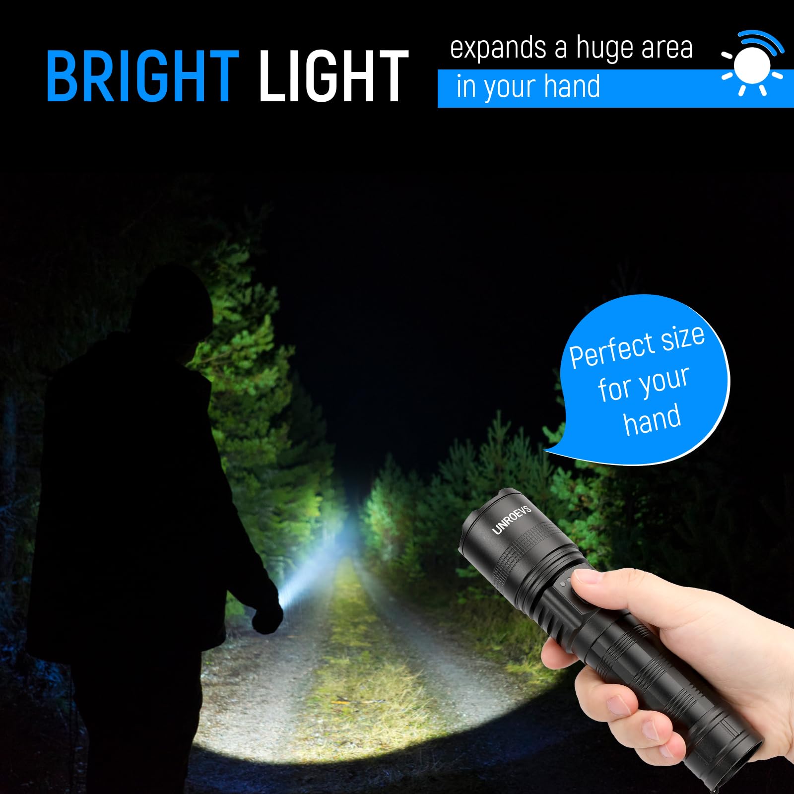 Unroevs Rechargeable Flashlights High Lumens, High Power Led Flashlights With 5 Modes ，Super Bright Zoomable Flashlight, Handheld Flash Light For Emergencies, Camping