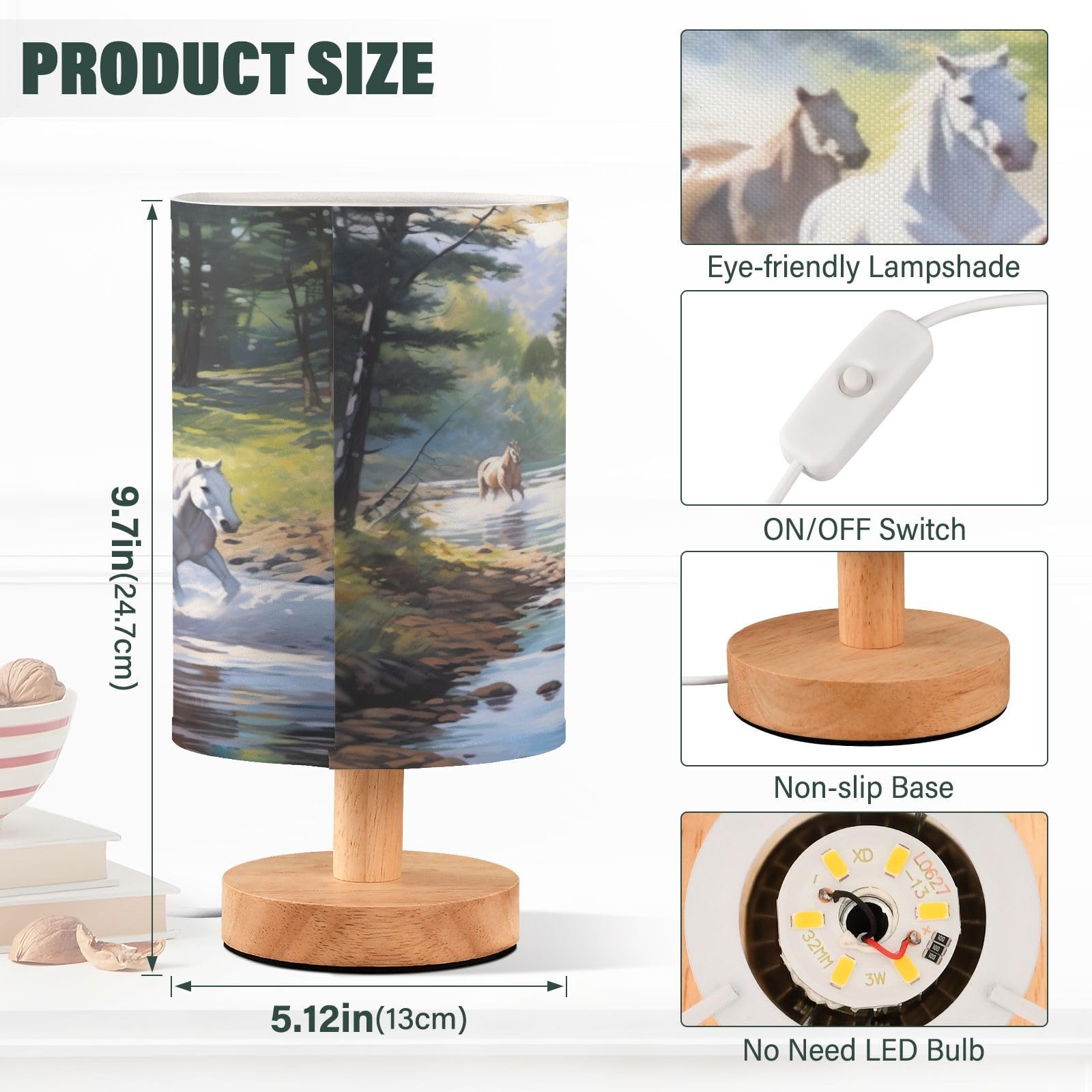 Qilmy Bedside Table Lamp,Running Horses Nightstand Lamp With Usb Ports Bedside Lamp,Small Desk Lamp For Living Room Bedroom Home Office