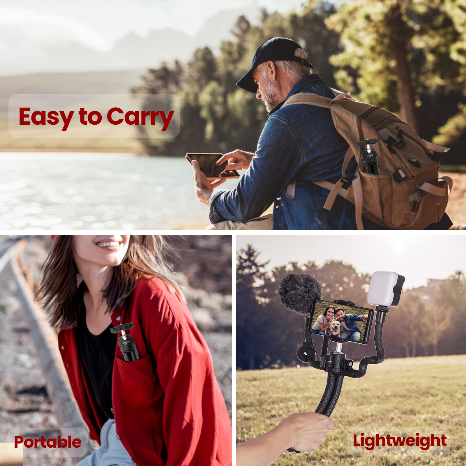 Goocong Phone Tripod, Flexible Tripod For Cell Phone With Cell Phone Mount Portable Camera Tripods For Iphone, Samsung Smartphone, Google Pixel, Dslr Canon, Nikon Camera