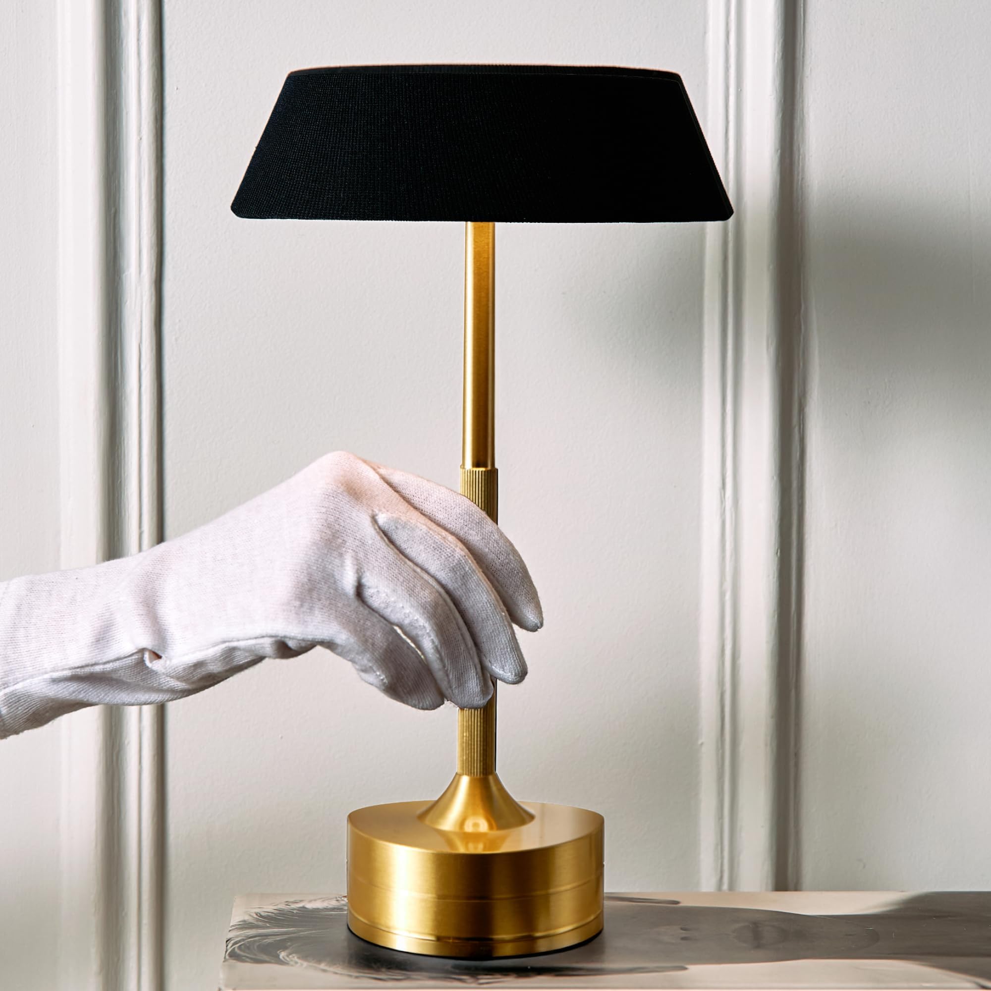 Wonder Family Led Cordless Table Lamp - Rechargeable Light For Home, Bedside, Kitchen - Small Dimmable Tap Lights - Battery Powered Touch Lamp For Desk Wireless - Black And Gold Lamp Shades, Ip44, Usb Type C Cable
