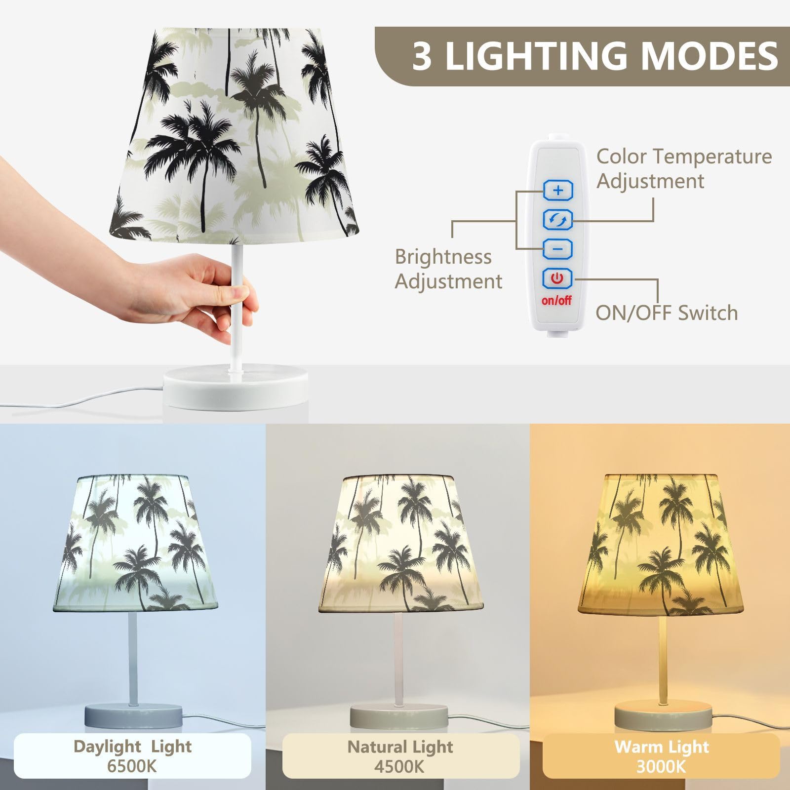 Spriport Tropical Palm Tree Silhouette Bedside Table Lamp For Bedroom Nightstand Light Lamp With 3 Way Dimmable Desk Reading Lamp For Office Dorm Patio Camping Living Room Home