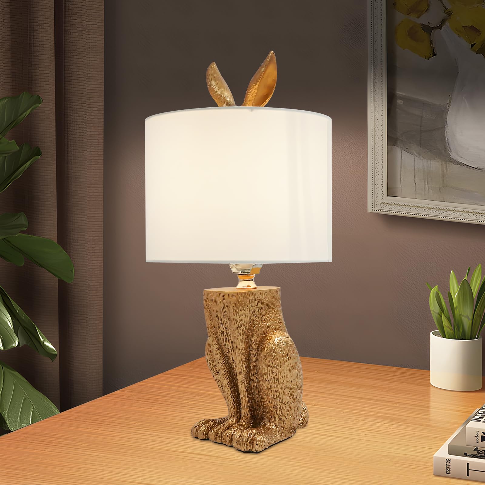 Lxrnqcey Rabbit Table Lamp, Modern Golden Rabbit Table Lamp, 110V Light Decoration Led Nightlight For Living Room Dining Room Study Room Desk (Bulb Not Included)