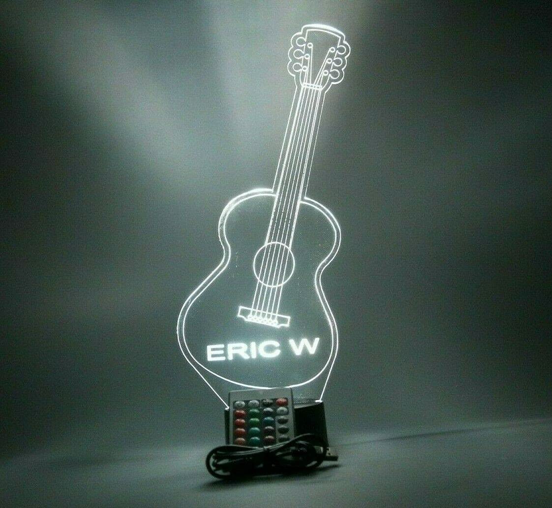 Mirror Mania Guitar Night Light Up Table Lamp Led Personalized Name Engraved Acoustic Lap Guitars Music Instrument - It'S Wow, With Remote, 16 Color Options, Dimmer, Engraved, Guitarist