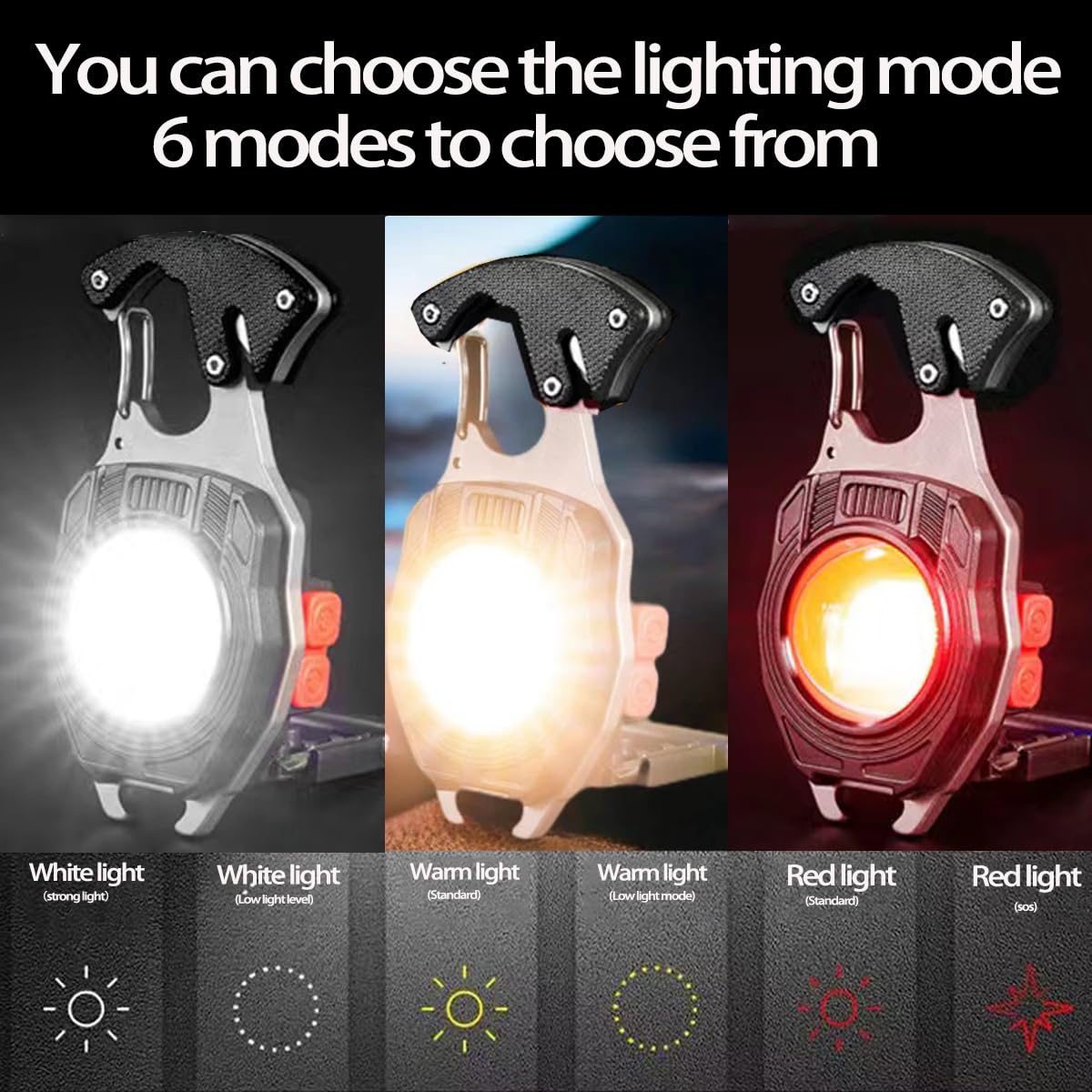 Ezolife Cob Keychain Work Light Keychain Flashlights 7 Light Modes 1600Lumen,Portable Usb Rechargeable Cob Work Light Emergency Light With Folding Bracket Bottle Opener And Magnet Base