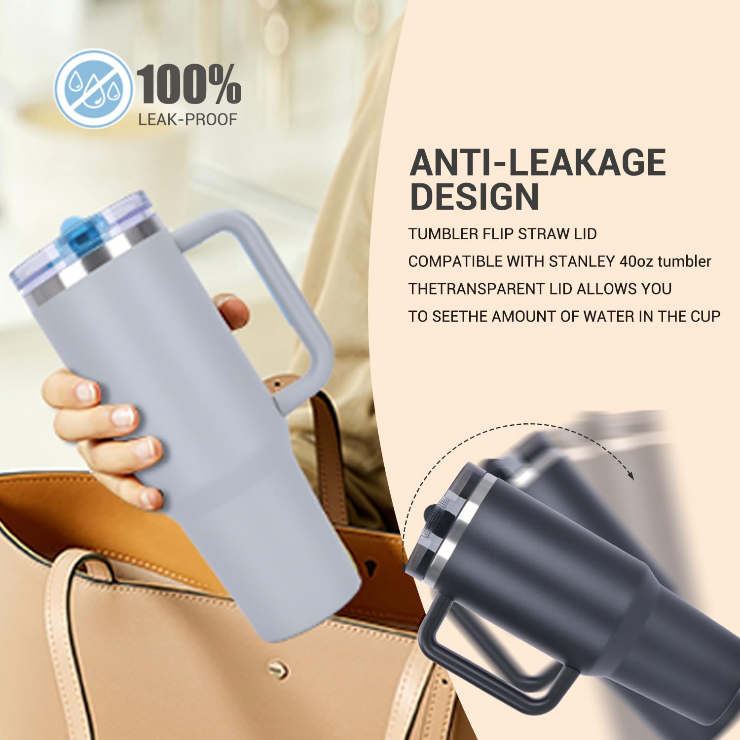 Quencher Protour 40 Oz Tumbler With Handle - 100% Leak-Proof Vacuum Insulated Stainless Steel Water