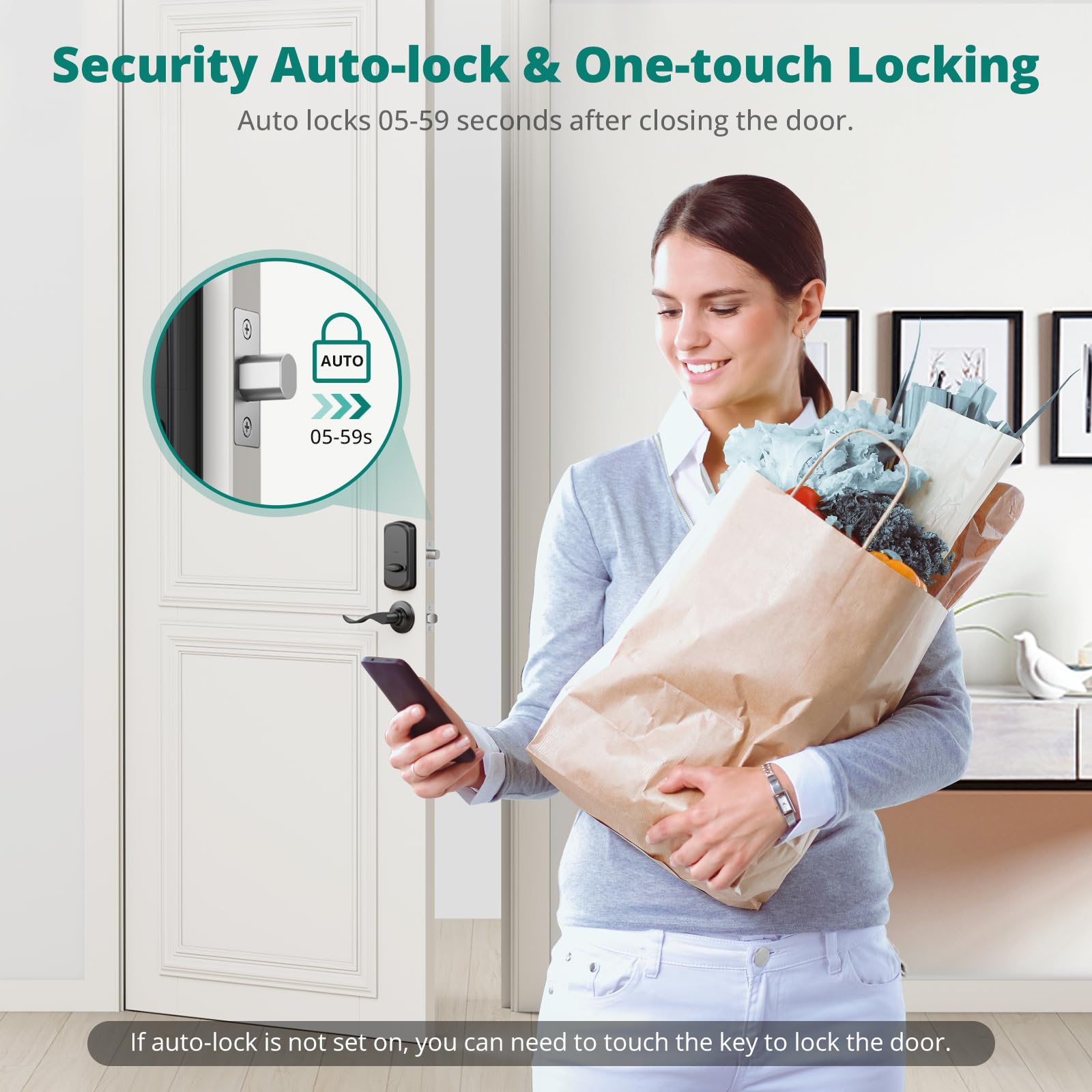 Akagear Ds10 Keyless Entry Door Lock With Fingerprint, Electronic Keypad, 2 Keys, Auto-Lock & One Touch Locking, Easy Installation, Matte Black