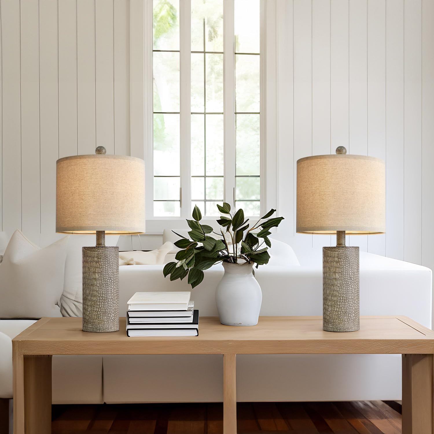 G-Safava 20.5" Farmhouse Lamp Small Table Lamps Set Of 2 Resin Table Lamps For Living Room Bedroom Bedside Lamps Entryway Office Dorm Boho Nightstand Industrial End Side Table Lamps Gray
