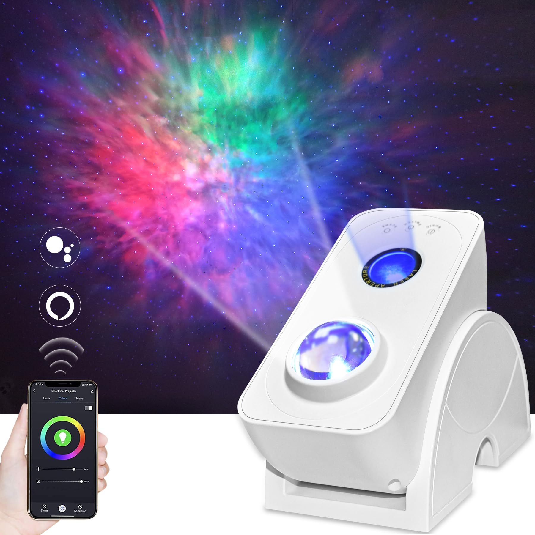 Nunet Smart Galaxy Projector App & Voice Controlled Works W. Alexa Silent Rotation Nebula Sky Star Projector Music Sync Auto Timer Night Light For Kids/Room Décor (Wall Mountable, Blue Stars)