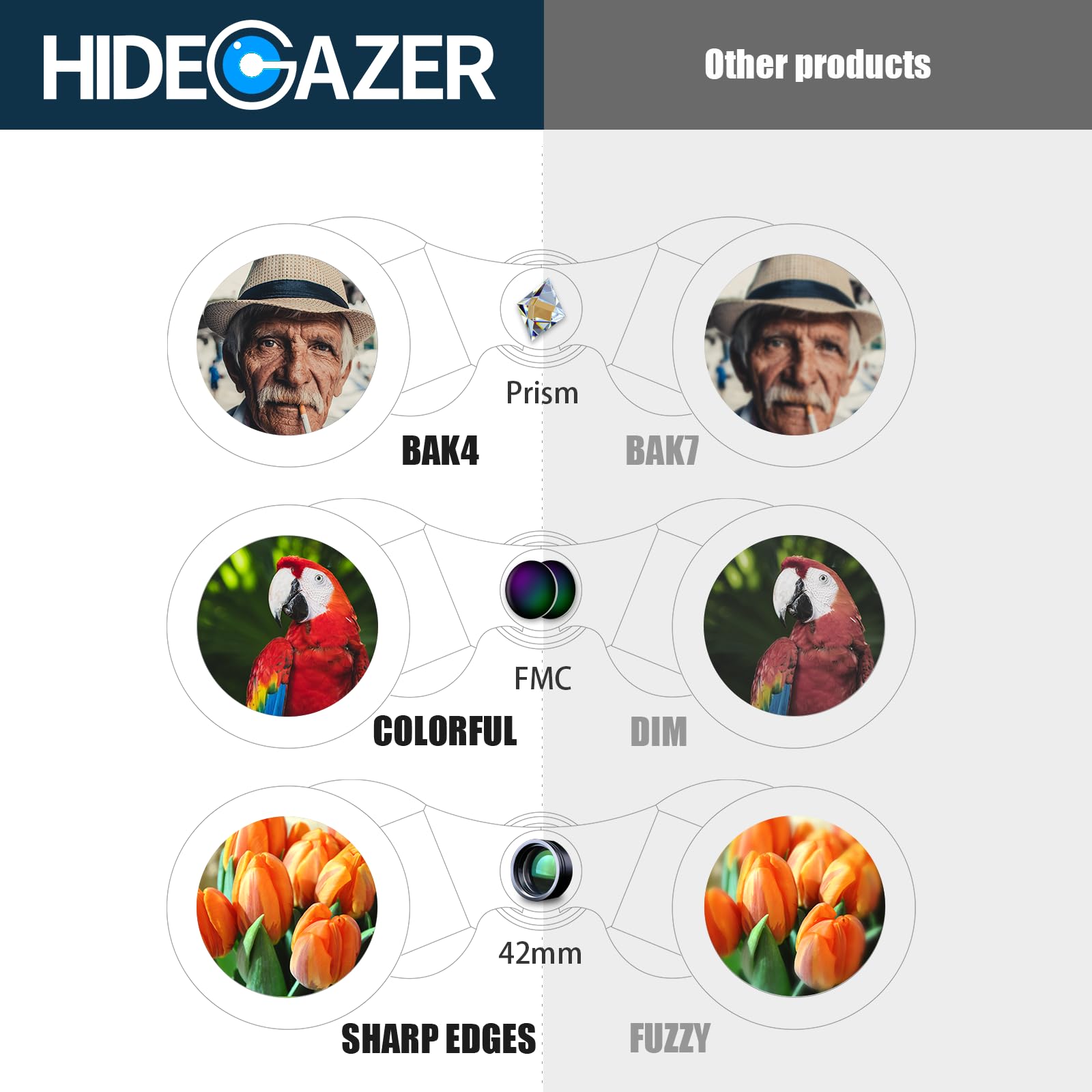 Hidegazer 10X42 Binoculars For Adults High Powered,Clear Large View Binoculars For Bird Watching With Bak4 Prism And Fmc - Low Light Vision Binoculars For Hunting,Travel,Camping,Outdoor Sport (Black)