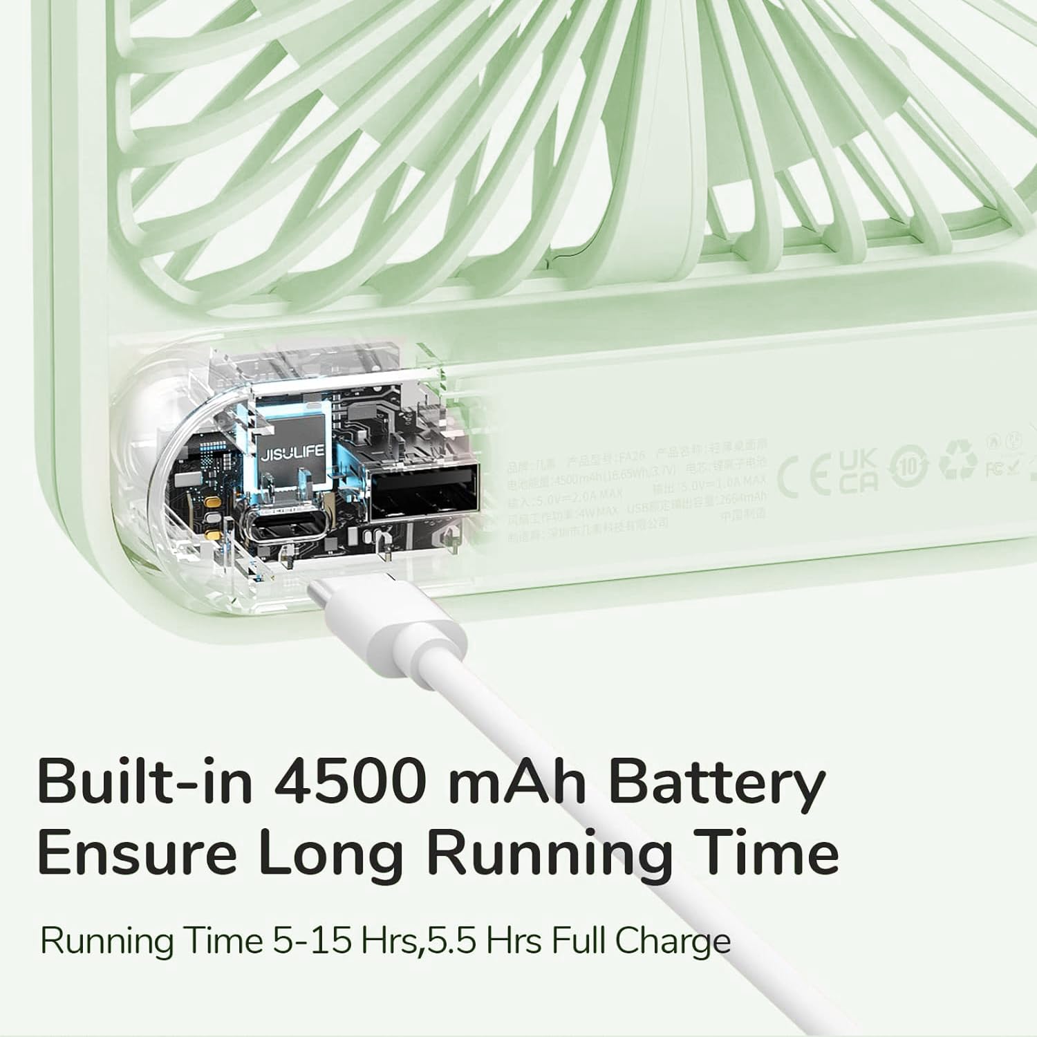 Jisulife Desk Fan Battery Rechargeable, 4500Mah 180°Foldable Portable Personal Fan, 4 Speeds