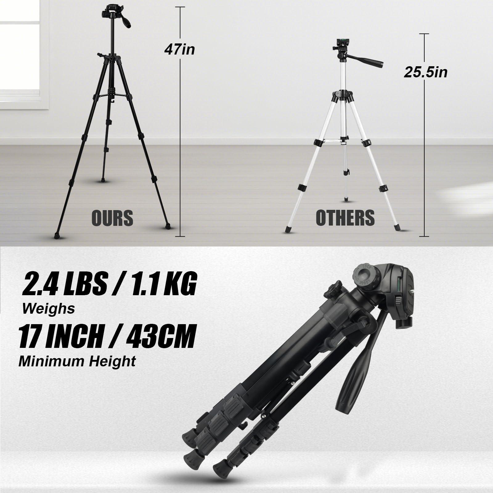 Vnw 47Inch Tripod With Bubble Level And Quick Release Plate,1/4"-20 Screw Mount - Compatible With Laser Level And Camera