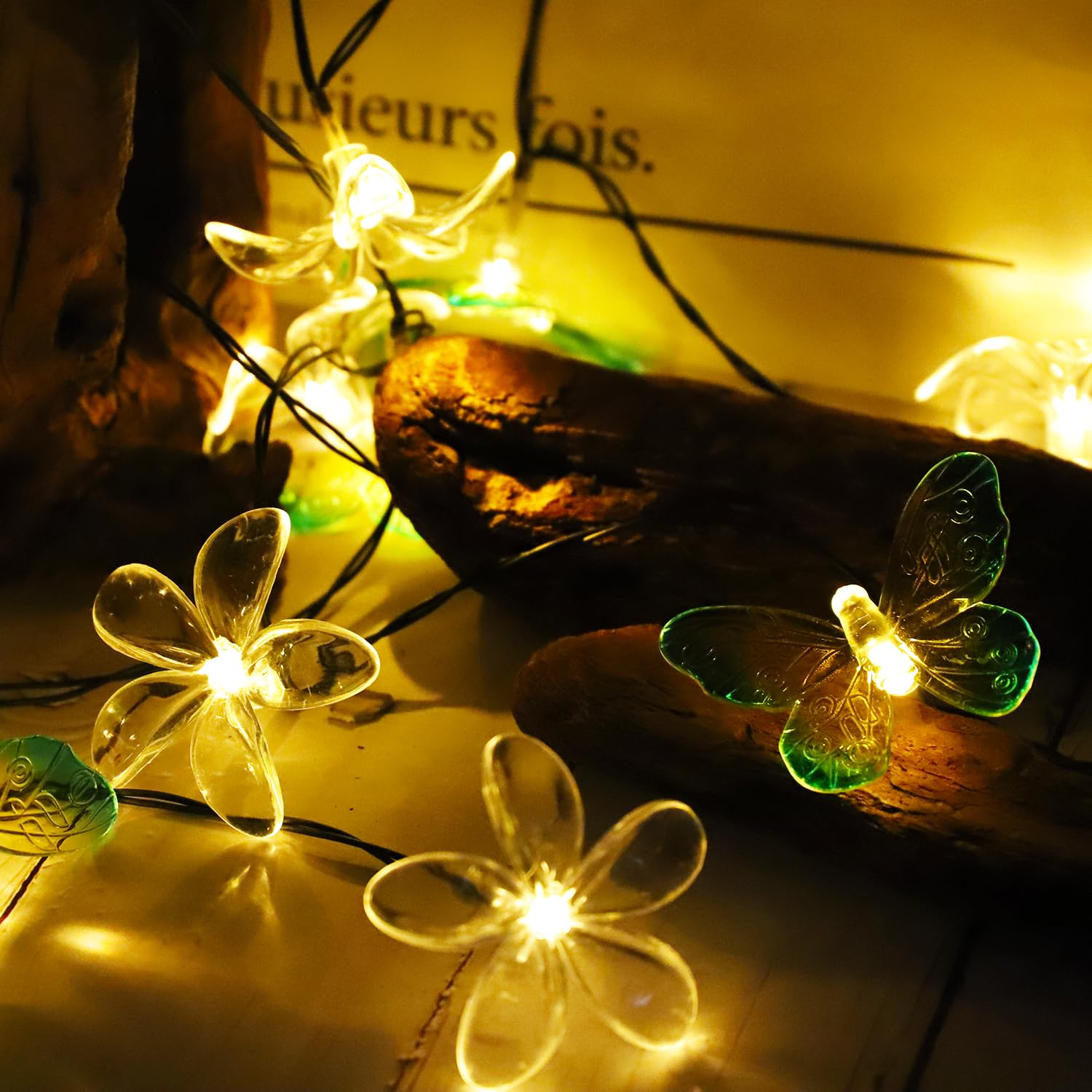 Curyidy Cherry Blossom Flower String Lights Butterfly Fairy Lights For Bedroom, 20Led Solar String Lights Floral Garland Cute Lights For Outdoor Decor, Wedding, Christmas Decorations (Warm White)