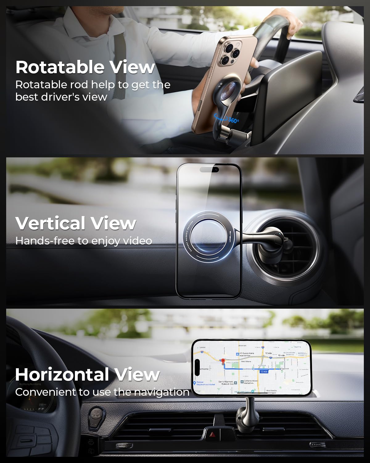 Mrglas For Magsafe Car Mount [   40 Strong Magnets] [360° Rotation] Air Vent Magnetic Phone Holder [Double Metal Hook] Car Phone Holder Mount Compatible Iphone 16 15 14 Pro Max Plus S25 24