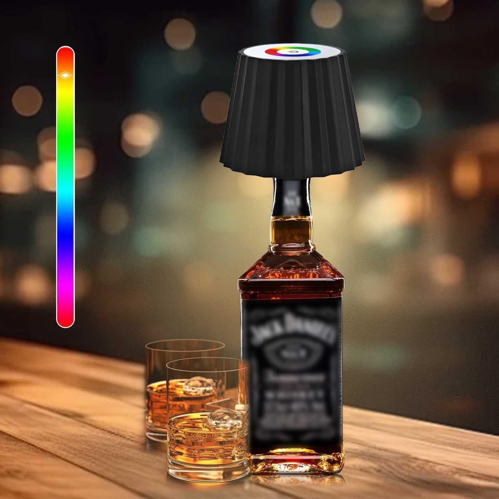 Ssxoqx Wireless Bottle Lamp, 5200Mah Rechargeable Led Wine Table Lamp With 3 Color Stepless Dimming And Rgb Mode, Cordless Lamp Suit For Bars, Restaurants, Home Decor Black