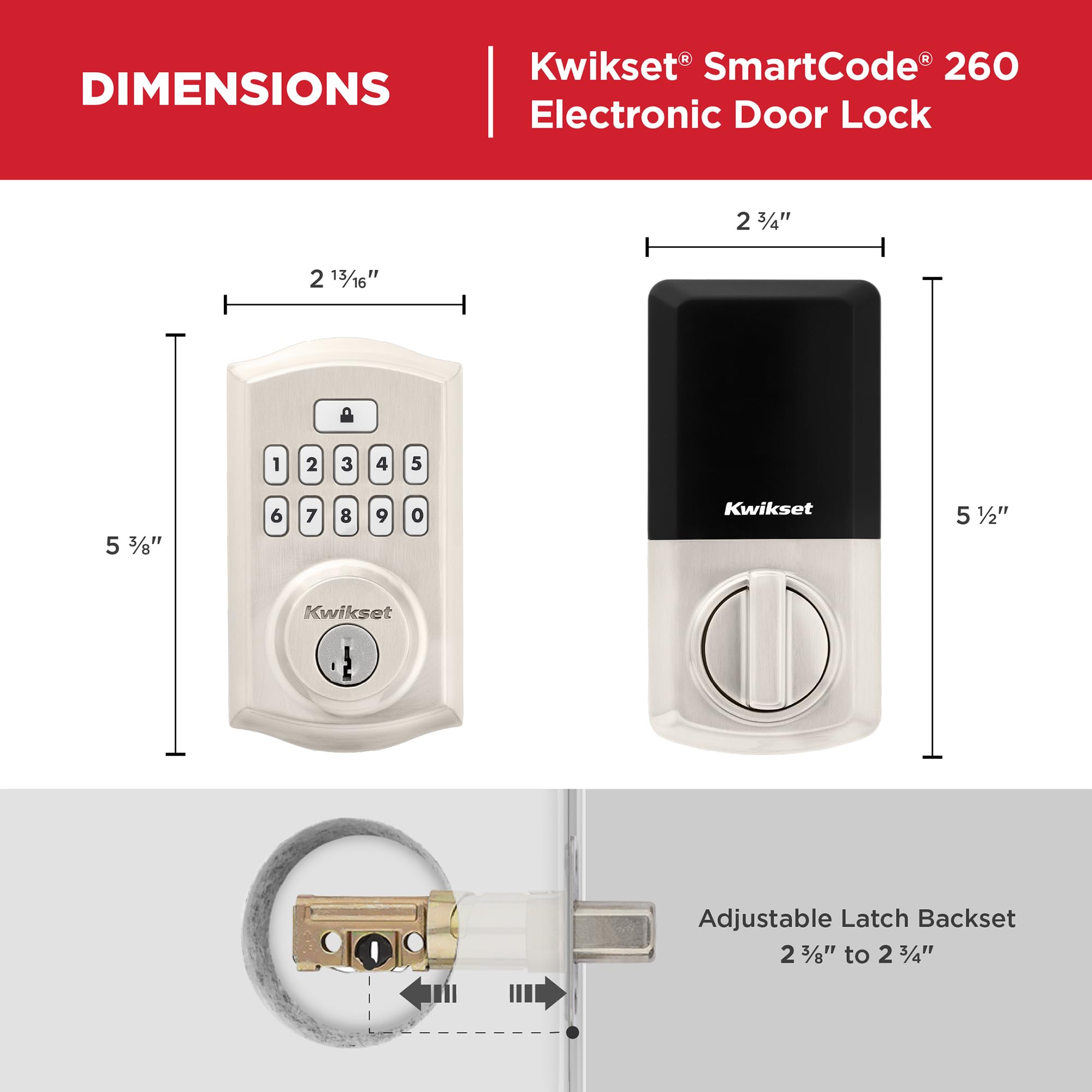 Kwikset Smartcode 260 Keyless Entry Electronic Keypad Deadbolt Door Lock With Auto-Lock, Custom User Codes, Advanced Security In Satin Nickel Traditional