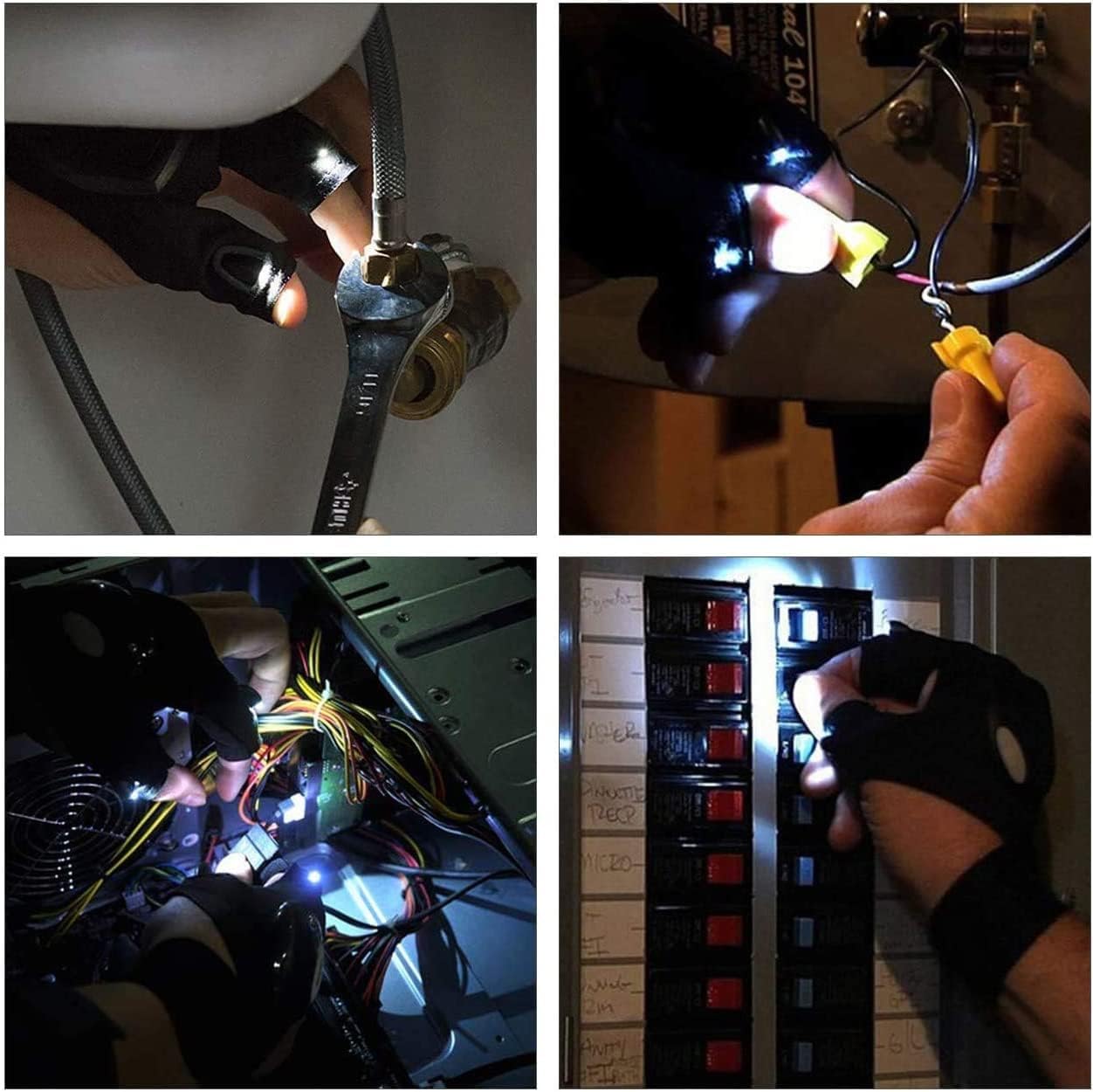 Imagilivspas 2 Led Flashlight Gloves Outdoor,Work Gloves With Light For Darkness Places, Fishing, Camping And Hiking & Tools  For Handymen Women Boyfriend Husband Diy Repairing Tools