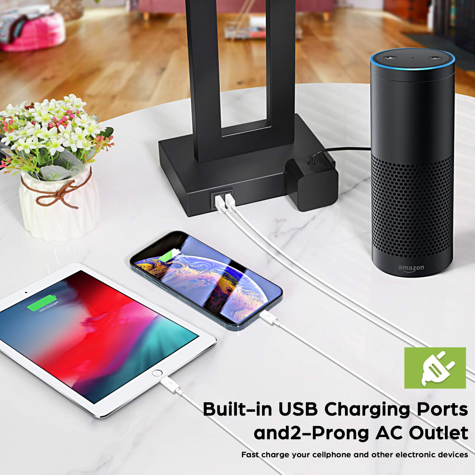 Tobusa Set Of 2 Touch Control Table Lamp With 2 Usb Ports, 3-Way Dimmable Modern Nightstand Lamp Sets Bedside Touch Desk Lamp With Fabric Cream Shade For Bedroom Table Living Room Reading, Included Bulbs