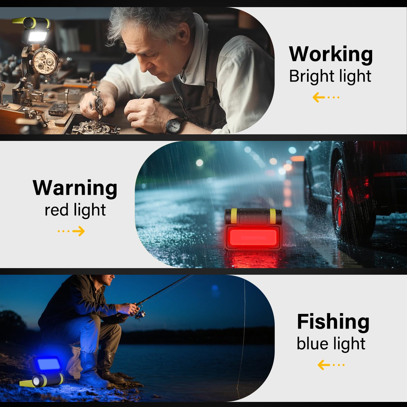Tremdwoto Led Work Light, Flashlight With Cob Camping Lantern, 1000Lm Magnetic Flashlight, 200°Foldable, 5+3 Modes, Rechargeable Waterproof Handheld Flashlights For Camping, Home, Car Repair, Emergency, Fishing