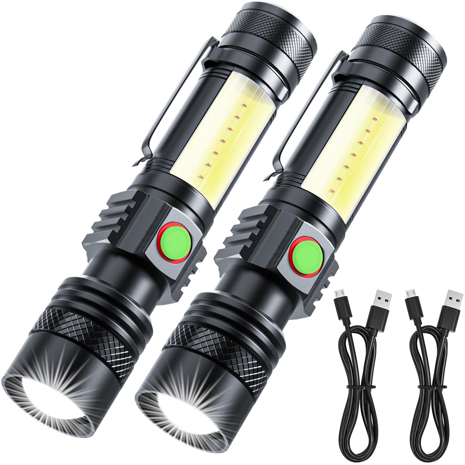 Atdoall Rechargeable Led Flashligh, Usb Magnetic Flashlights With Cob Sidelight, Small Tactical Flashlights 2000Lm, Waterproof, Zoomable, Portable Handheld Flash Light For Home, Emergency, Outdoor