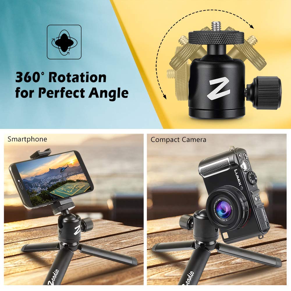 Zeadio Metal Mini Tripod With Ball Head Mount, Fits For Smooth 4, Vimble 2, Gimbal Handle Grip Stabilizer And All Cameras