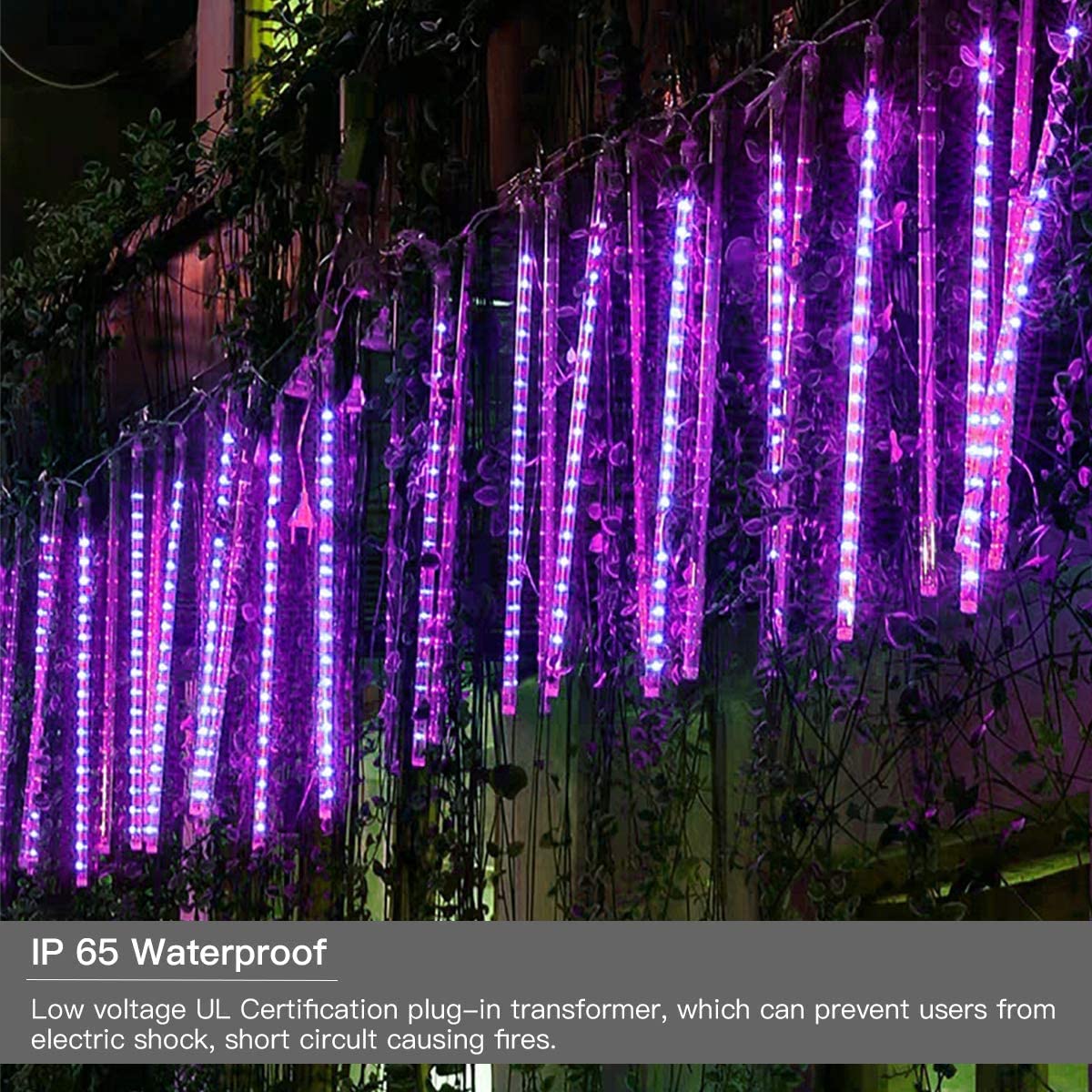 Qitong 2 Pack Extendable Christmas Meteor Shower Lights, Purple Christmas Lights Outdoor, 16 Tubes 384 Leds Plug In String Lights For Christmas Tree Holiday Party