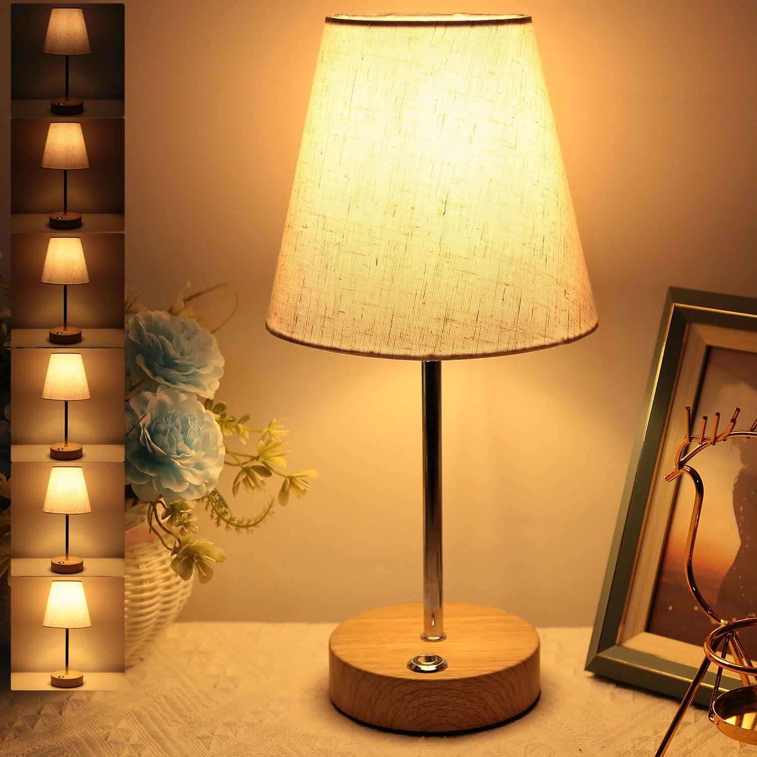Milluxxi Cordless Lamp, 12'' Small Rechargeable Table Lamps 3000Mah Touch Control Brightness Stepless Dimmable Battery Operated Mini Fabric Shade Lamps For Living Room Dining Kitchen Counter Bedside Outdoor