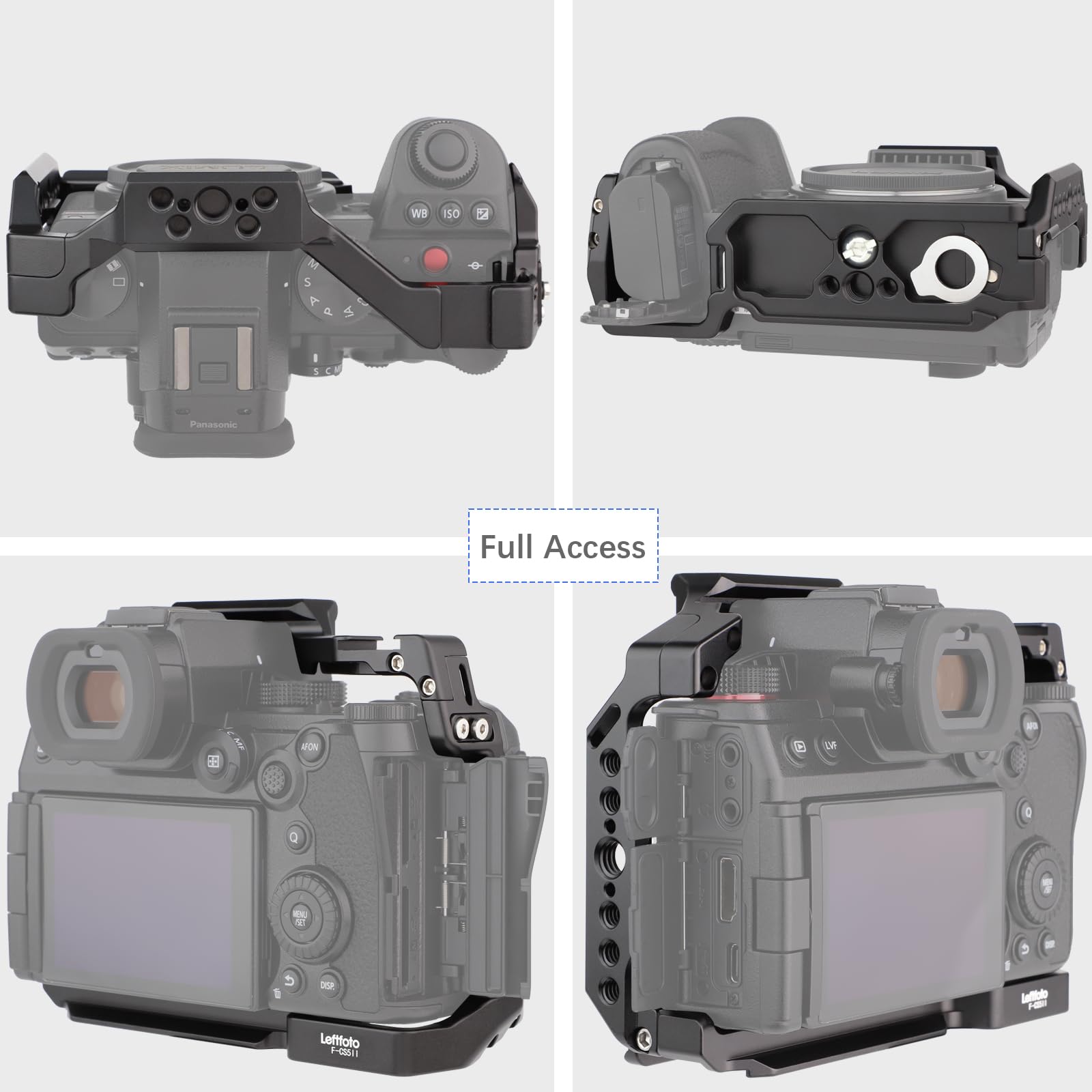 Leftfoto S5Ii Camera Cage For Panasonic Lumix S5 Ii / S5 Iix - Camera Protection Frame Rig With Arca Base,Nato Rail,Arri Threads Compatibility With Dji Rs2 Stabilizer- For Vlog Video Shooting