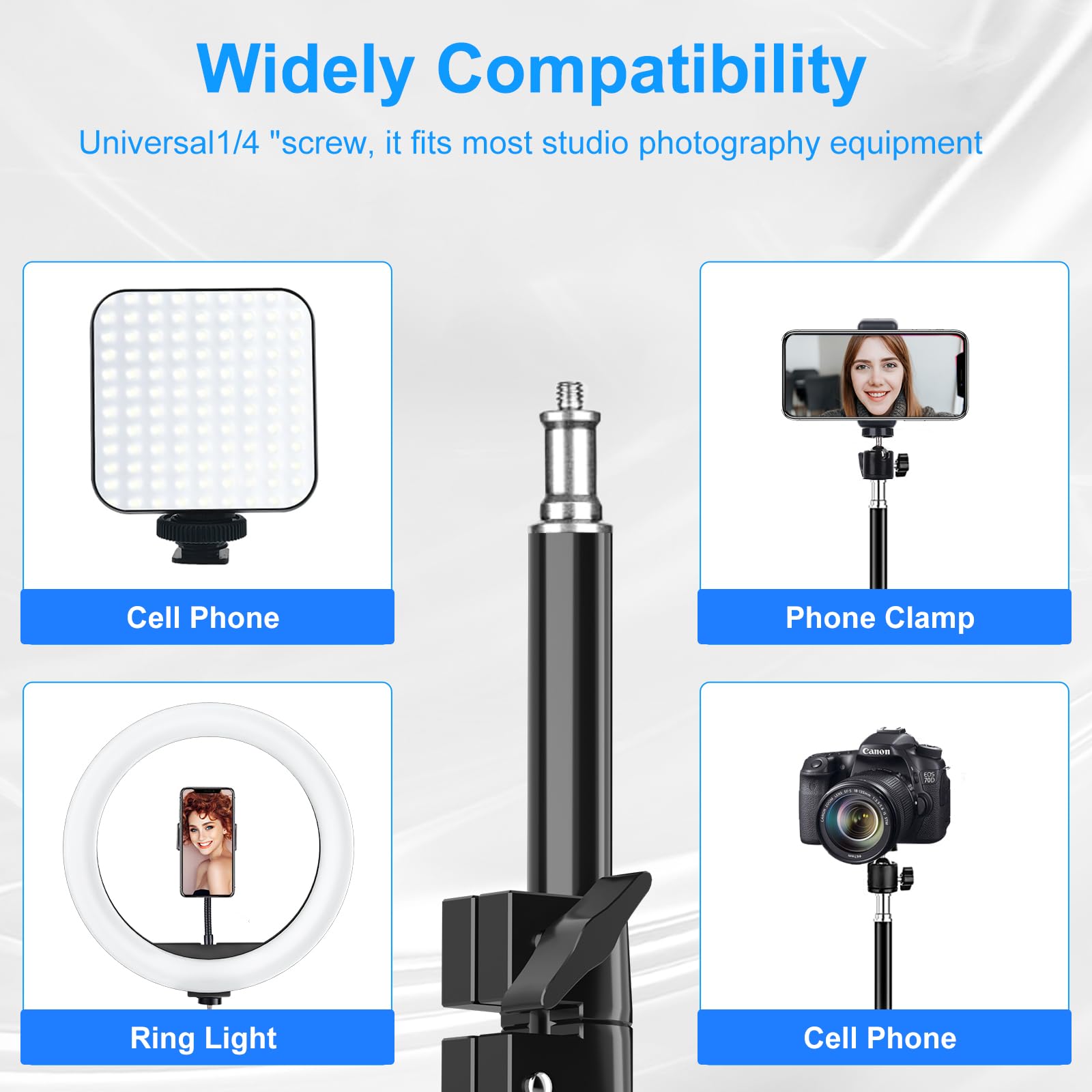 Herrfilk 63” Tripod For Cell Phone With 360° Ball Head, Adjustable Tall Tripod For Video Recording & Photography With Iphone, Android Phone, Ring Light, Camera