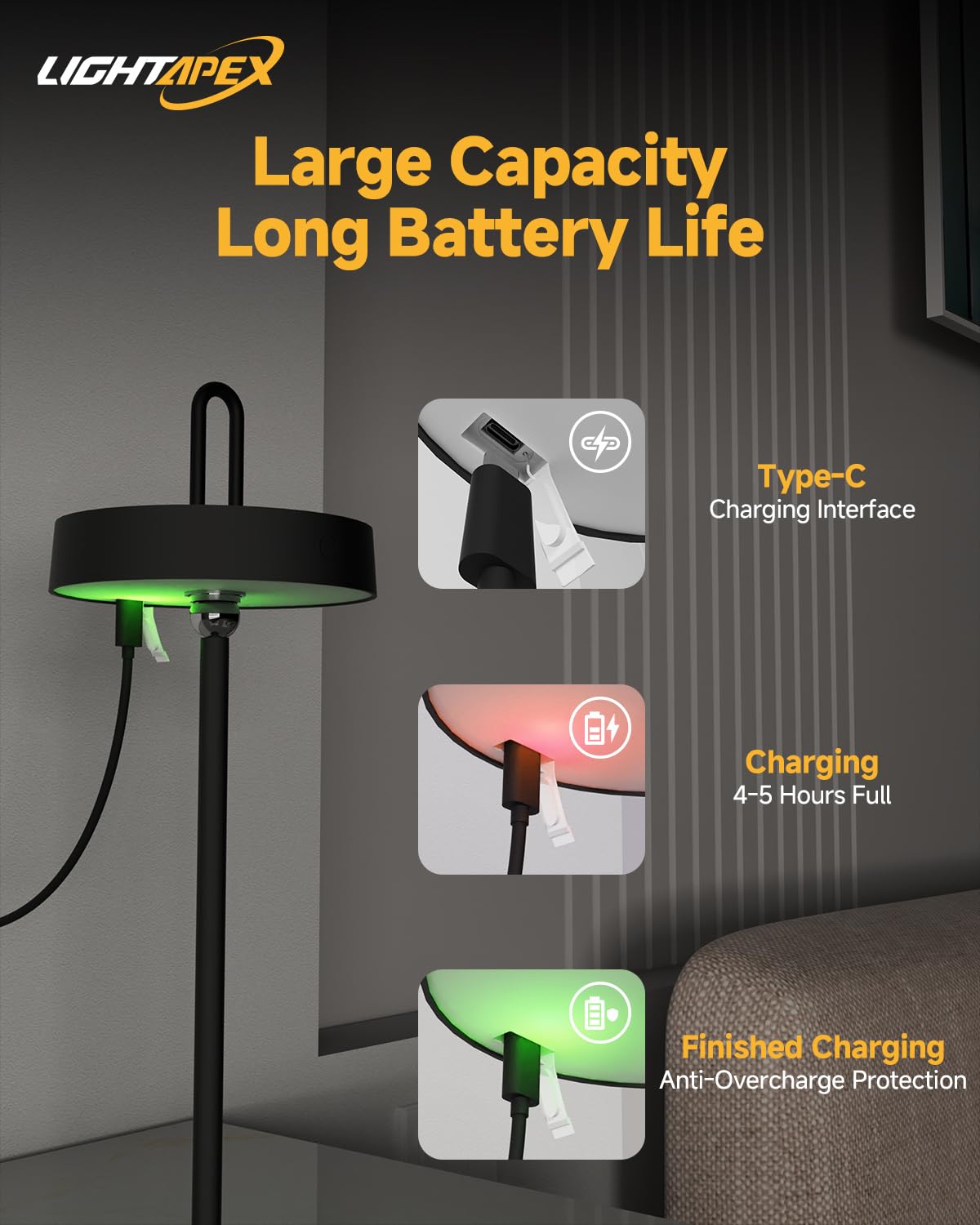 Lightapex Cordless Table Lamps, 2-Pack, Rechargeable Portable Lamps With Stepless Dimming, Touch Control, Detachable Magnetic Design For Bedroom, Living Room, And Reading（Black）