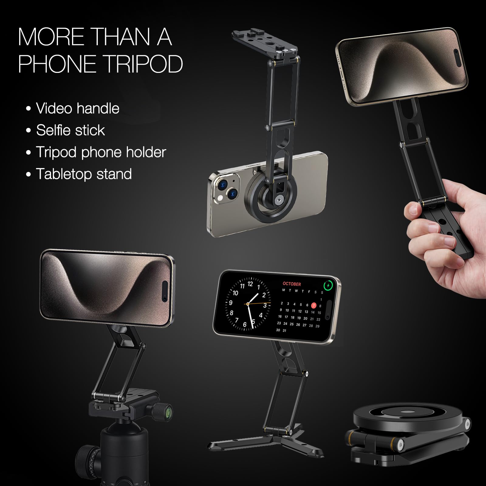 Camolo Geek Magnetic Pocket Phone Tripod Foldable Compatible With Magsafe For Iphone 15/14/13/12 Plus Pro Max Series, Mini Cell Phone Tripod Mount Handle Smartphone Desk Stand Travel All In One