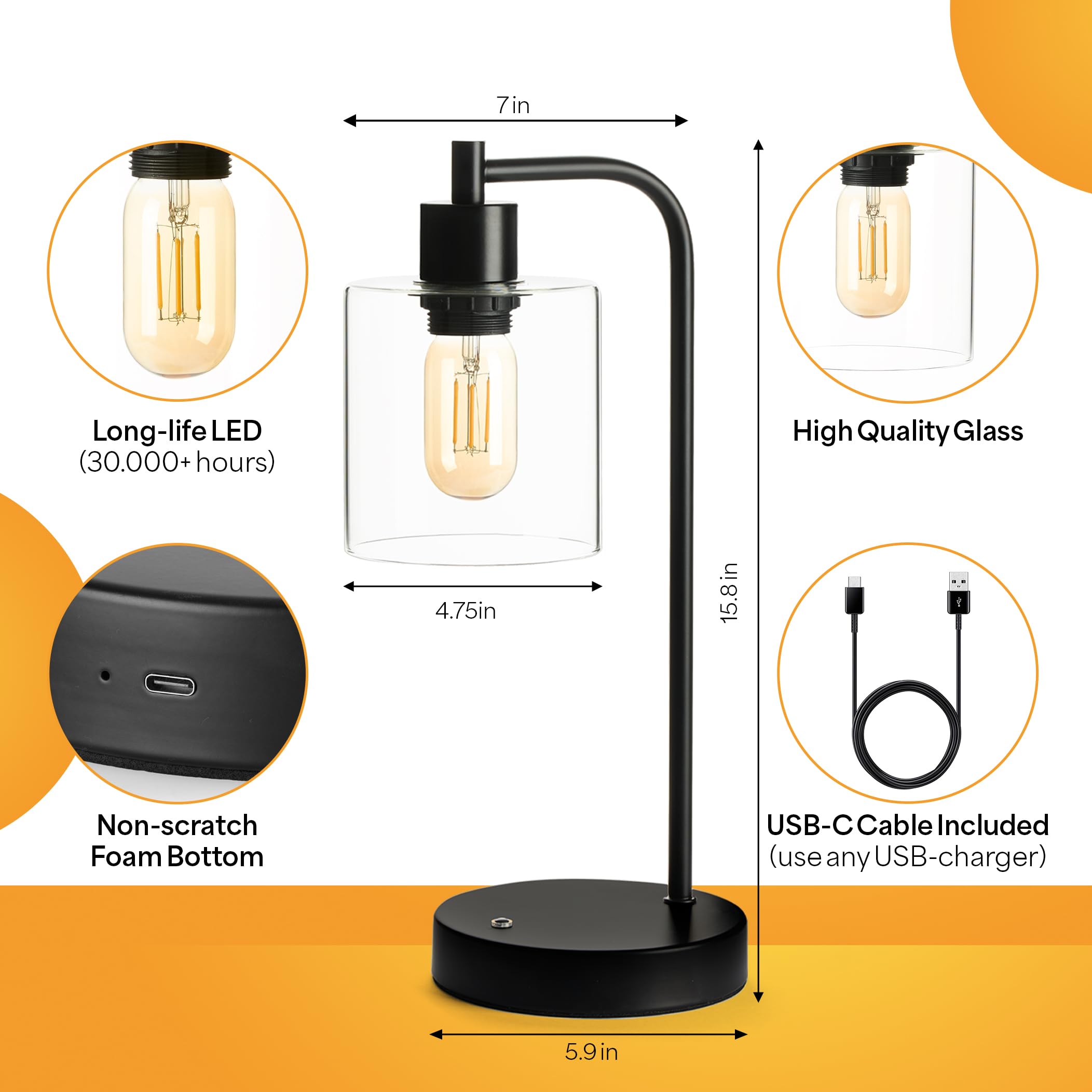 Luxxio Cordless Table Lamp - Rechargeable - Up To 40+ Hours, 3 Adjustable Led Brightness Settings, Non-Scratch Bottom, Warm White Color Temperature - Aluminium Base & Body – Industrial