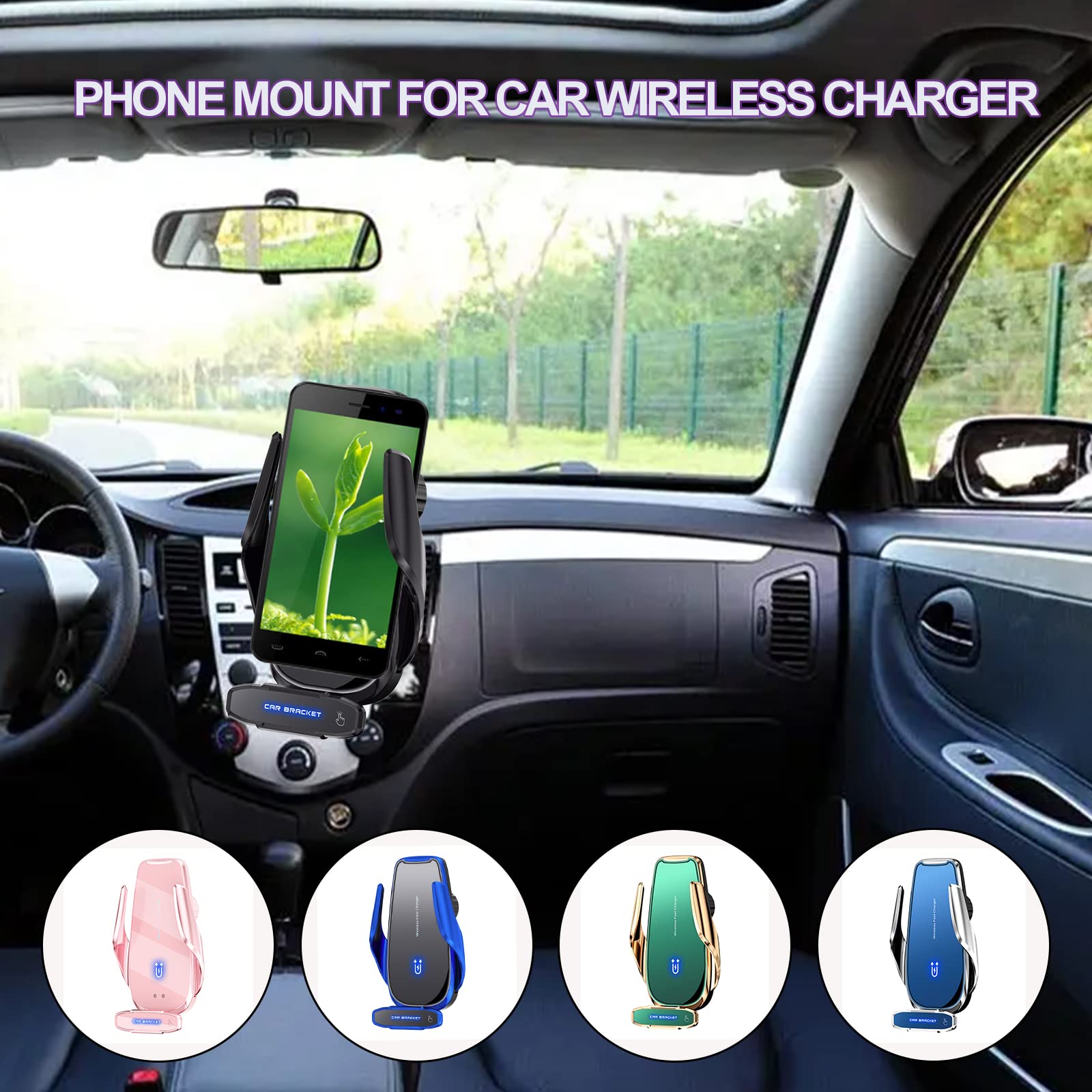 Lfnown Wireless Car Charger Mount Fast Charging Auto Clamping 15W Intelligent Dual Control Induction Bracket Car Phone Holder Mount Wireless Charging Compatible With All Android Smartphone(Blue)