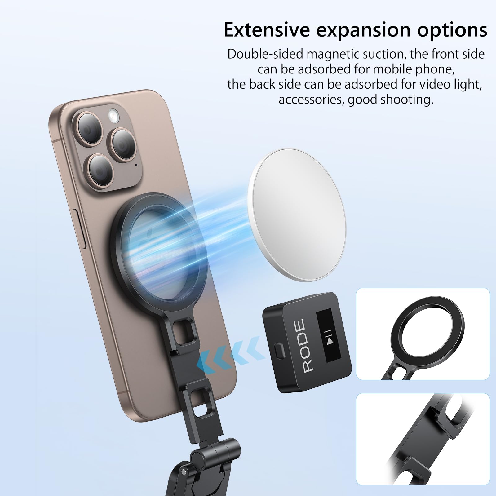 Vrig Express Magnetic Pocket Phone Tripod,Foldable Tripod Mount,Smartphone Holder Desk Stand,Handle Stick With Arca-Swiss,Cold Shoe Mount For Magsafe Iphone 16/15/14/13/12,Video,Vlog,Travel