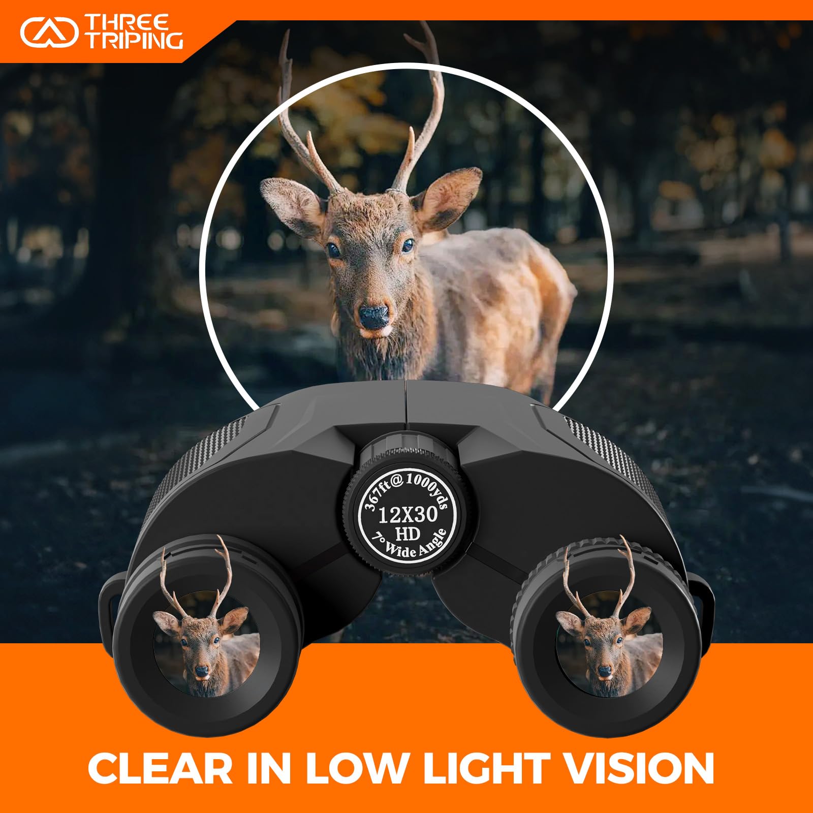 Three Triping 12X30 Compact Binoculars For Adults Kids, High Powered Lightweight Small Binoculars With Phone Adapter For Bird Watching Hiking Cruise Safari Viewing Football Sports Concert, Waterproof Bak4 Binocular