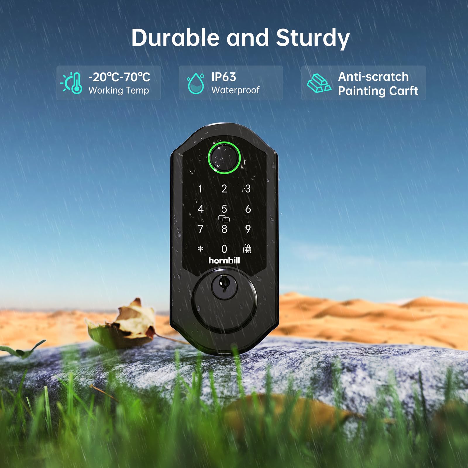 Hornbill Smart Front Lock Set Fingerprint: Wifi Deadbolt With Code App Keypad Keyless Entry Door Lock With Handle Lever Combo - Touchscreen Electronic Digital Remote Control For Front Door, Matt Black