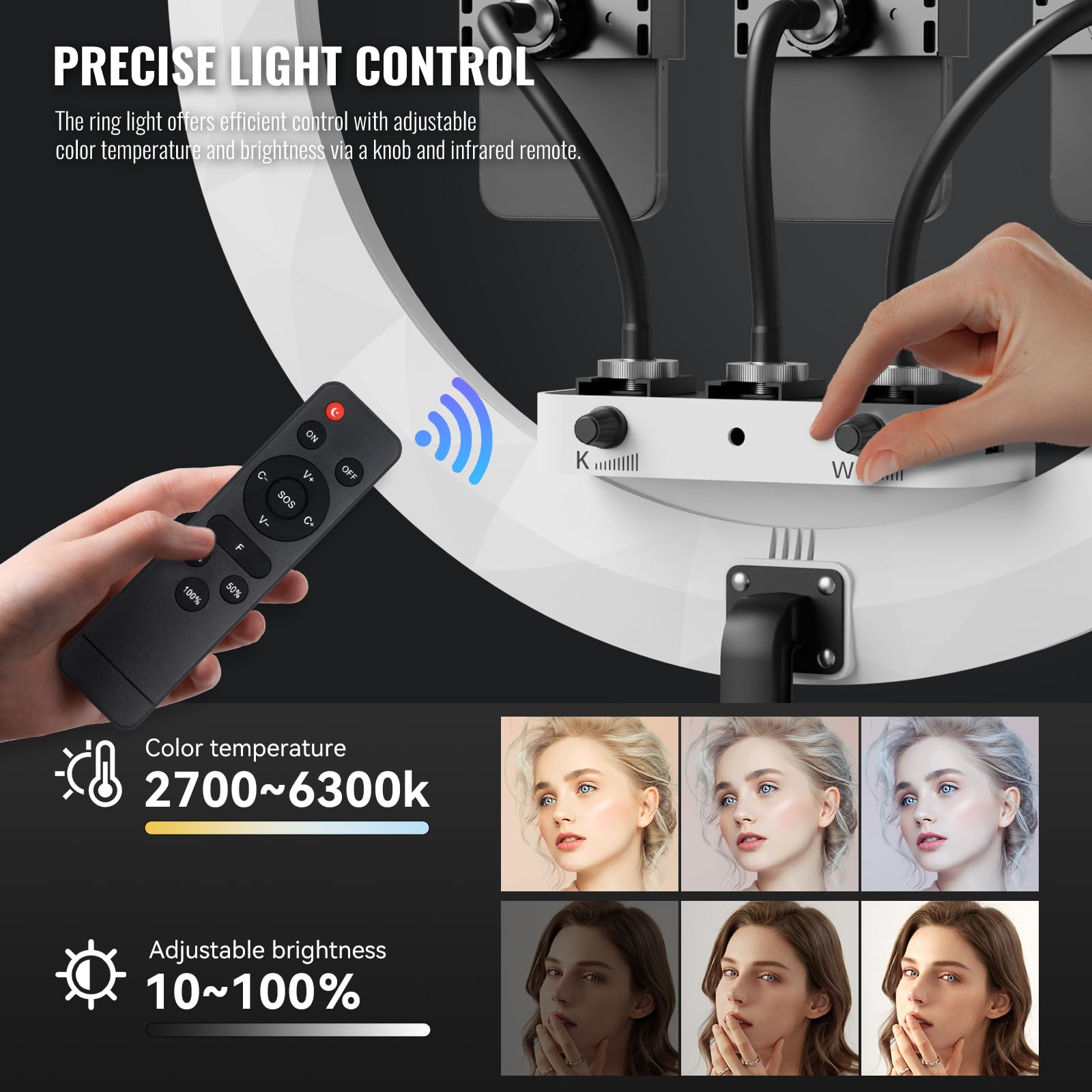 Sh Ring Light With Stand, 19In Led Selfie Circle Light, Max 8Ft/2.5M Tripod Stand, 3 Holders For Iphone, Remote Control, 6300K Color Temperature For Live Streaming, Barber, Makeup, Youtube, Tiktok