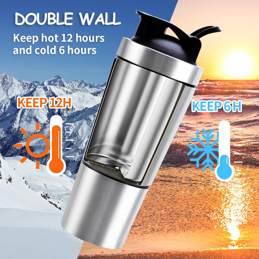 Valeska Stainless Steel Protein Shaker Bottle, 27.0 Fl Oz, Insulated, Leak Proof,, Hiking