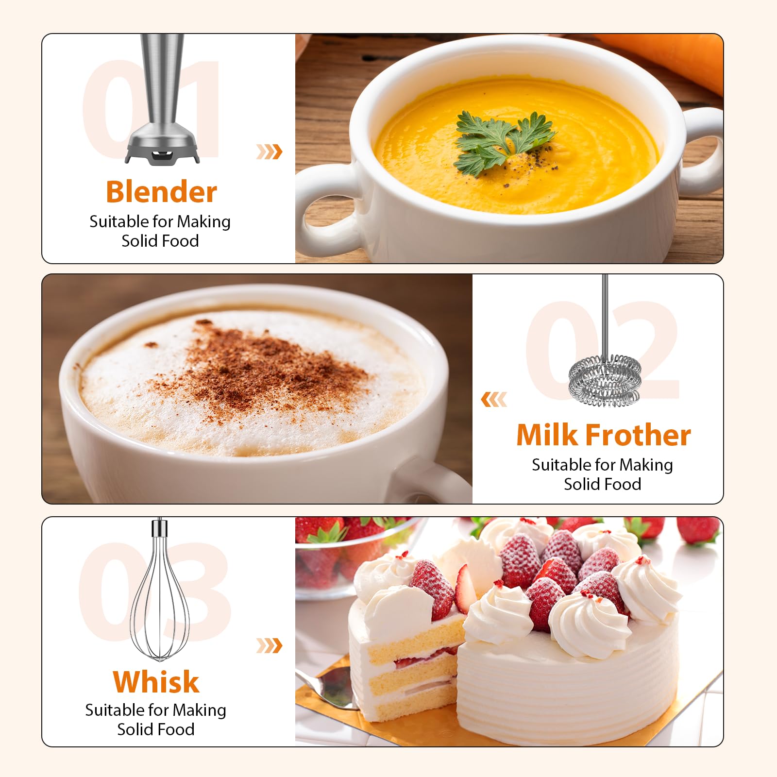 Koios Immersion Blender, 1000W Anti-Scratch 3-In-1 Hand Blender, 12 Speed Stainless Steel Blade Stick Blenders With Turbo Mode, Whisk And Milk Frother, Non-Bpa