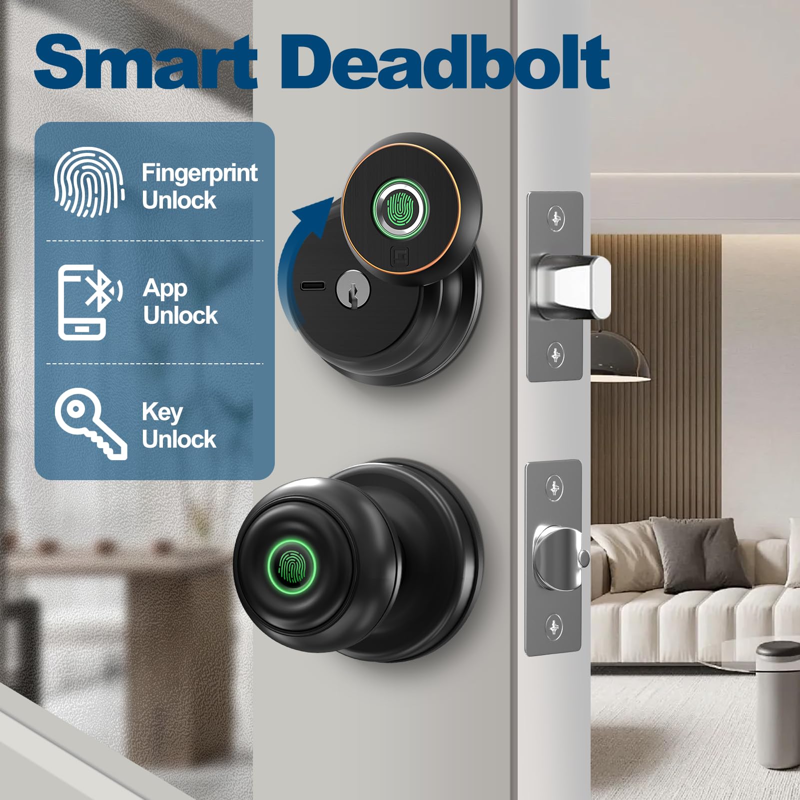 Geektale Smart Deadbolt Lock For Front Door, Fingerprint Door Lock With App, Biometric Deadbolt, Keyless Entry