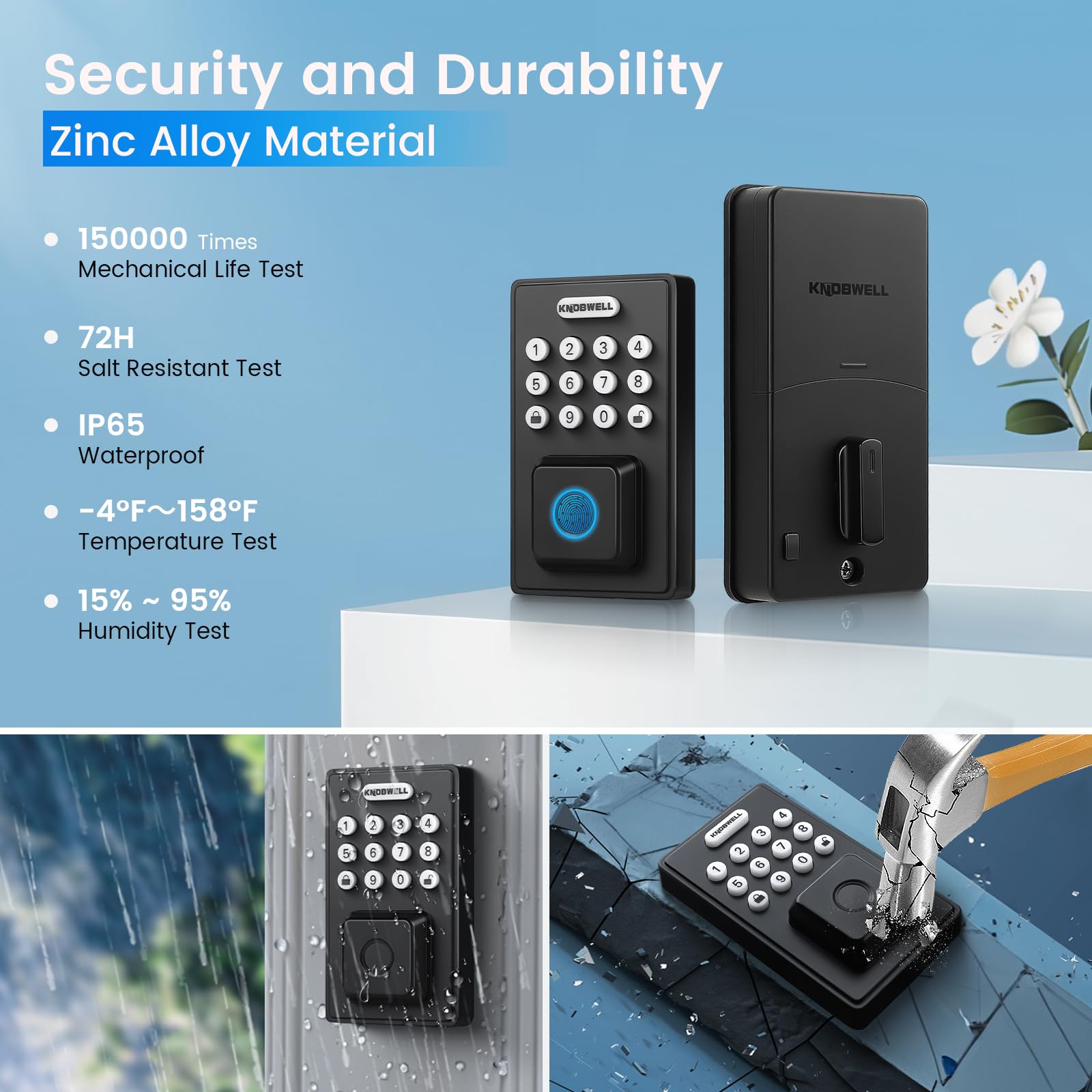 Knobwell Smart Lock Deadbolt For Front Door, Fingerprint Keyless Entry Door Lock, Biometric Touch Digital Keypad Deadbolt, Electronic Password Door Locks With Bluetooth And App Control