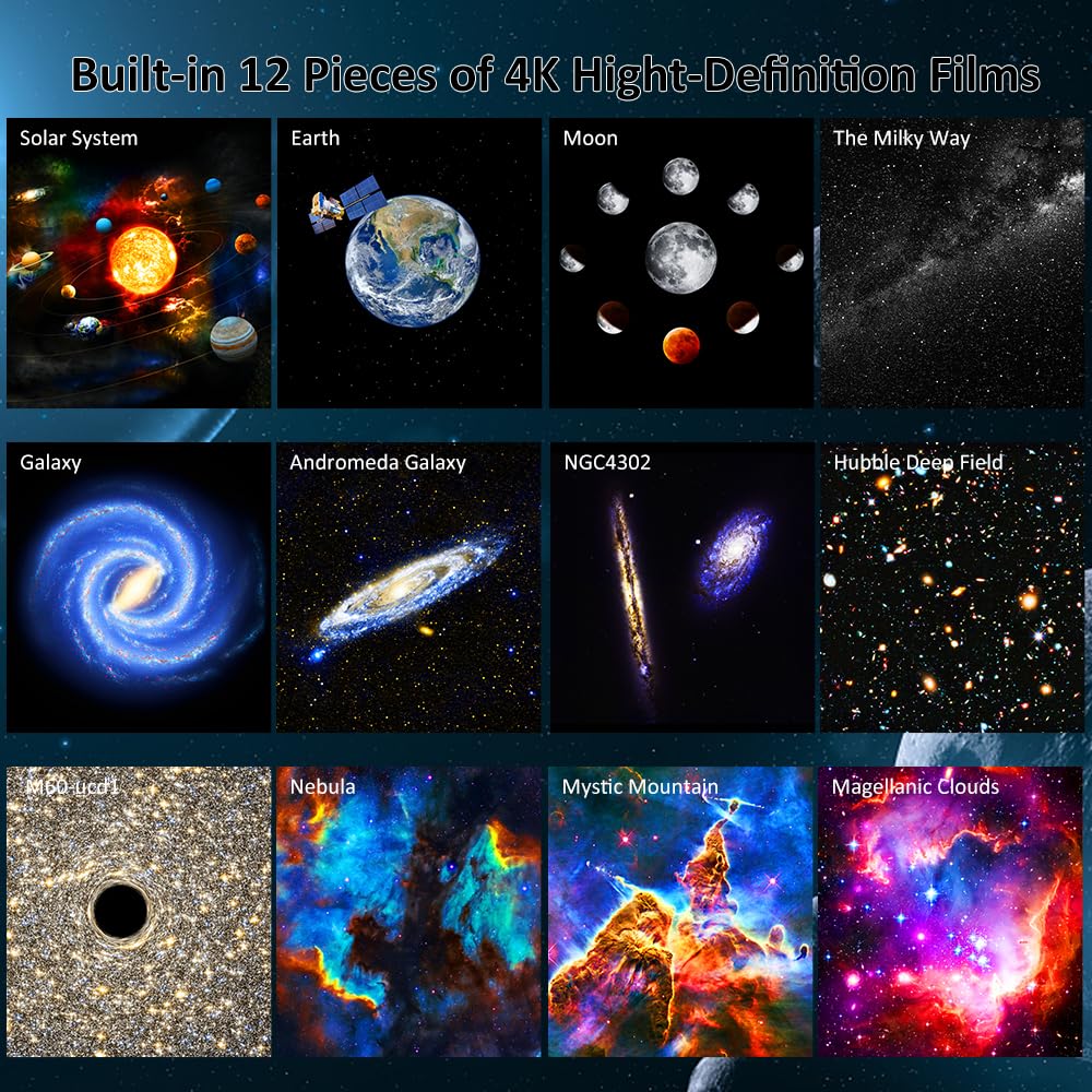 Flevo Planetarium Star Projector,Galaxy Projector,Realistic Starry Sky Night Light,4K Replaceable Hd 13 Film Discs,For Kids Bedroom Ceiling Home Living Room Decor Birthday