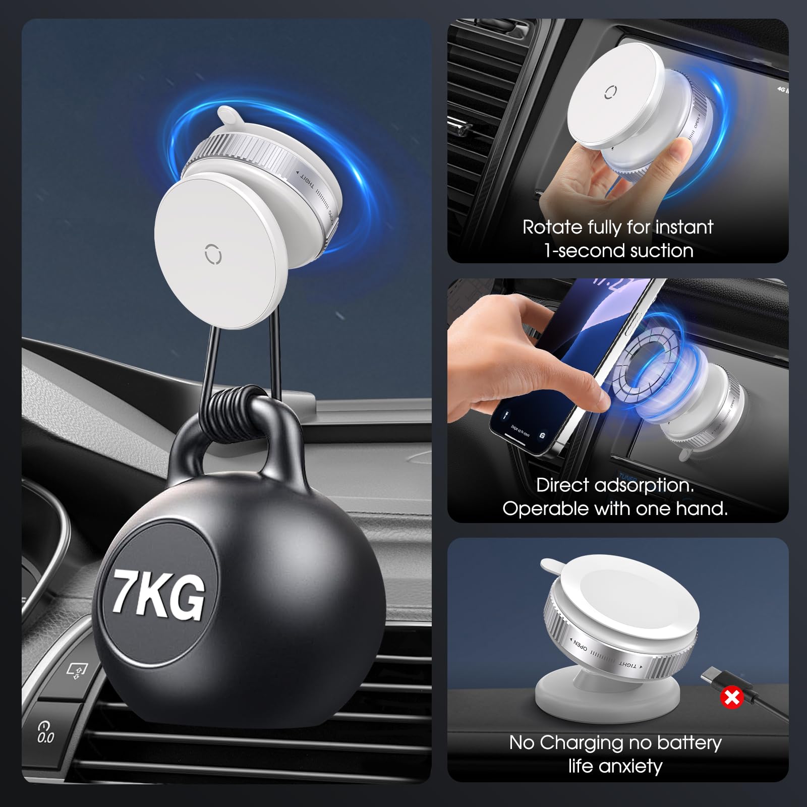 Jikasho 360° Vacuum Magnetic Suction Cup Phone Mount, Adjustable Hands- Suction Cup Phone Holder For Car/Gym/Mirror/Smooth Surface, Compatible With Iphone Android And All Smartphones (White)