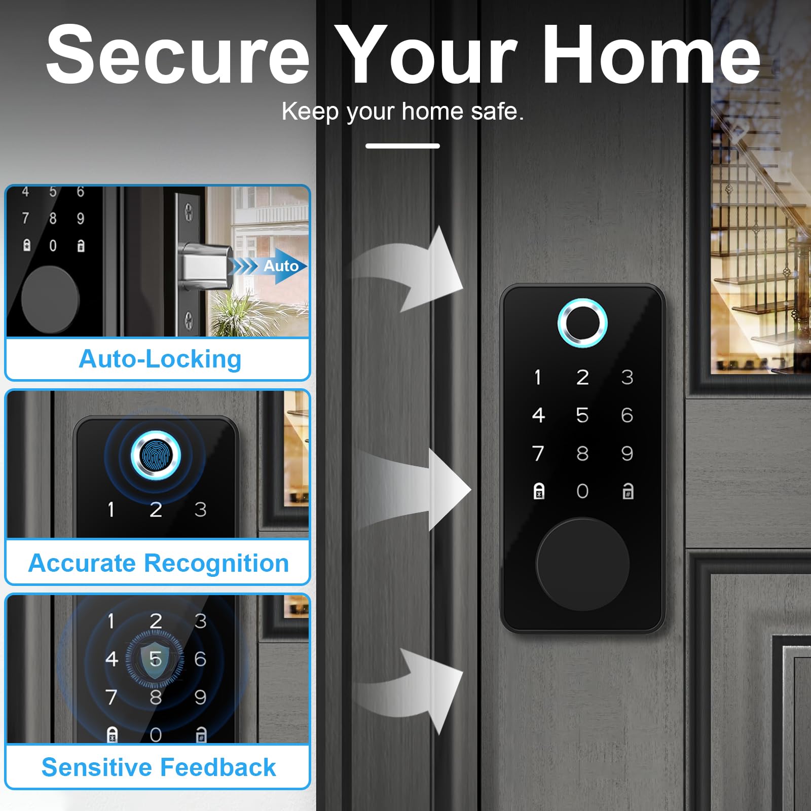 Icamdoor Smart Lock, Fingerprint Deadbolt, Smart Fingerprint Deadbolt, Keyless Entry Door Lock, Bluetooth Digital Locks For Bedroom, Front Door, Office, Apartment